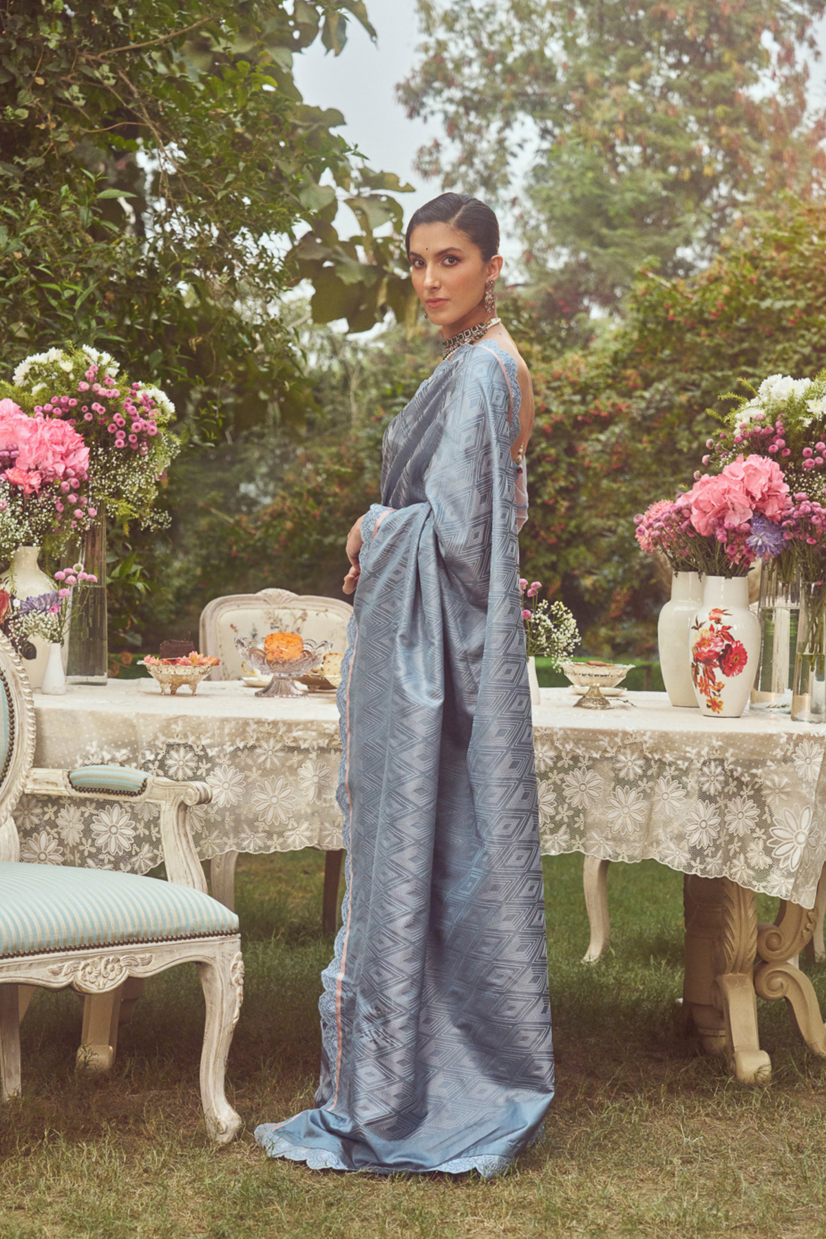 Steel Blue  Handloom Sari