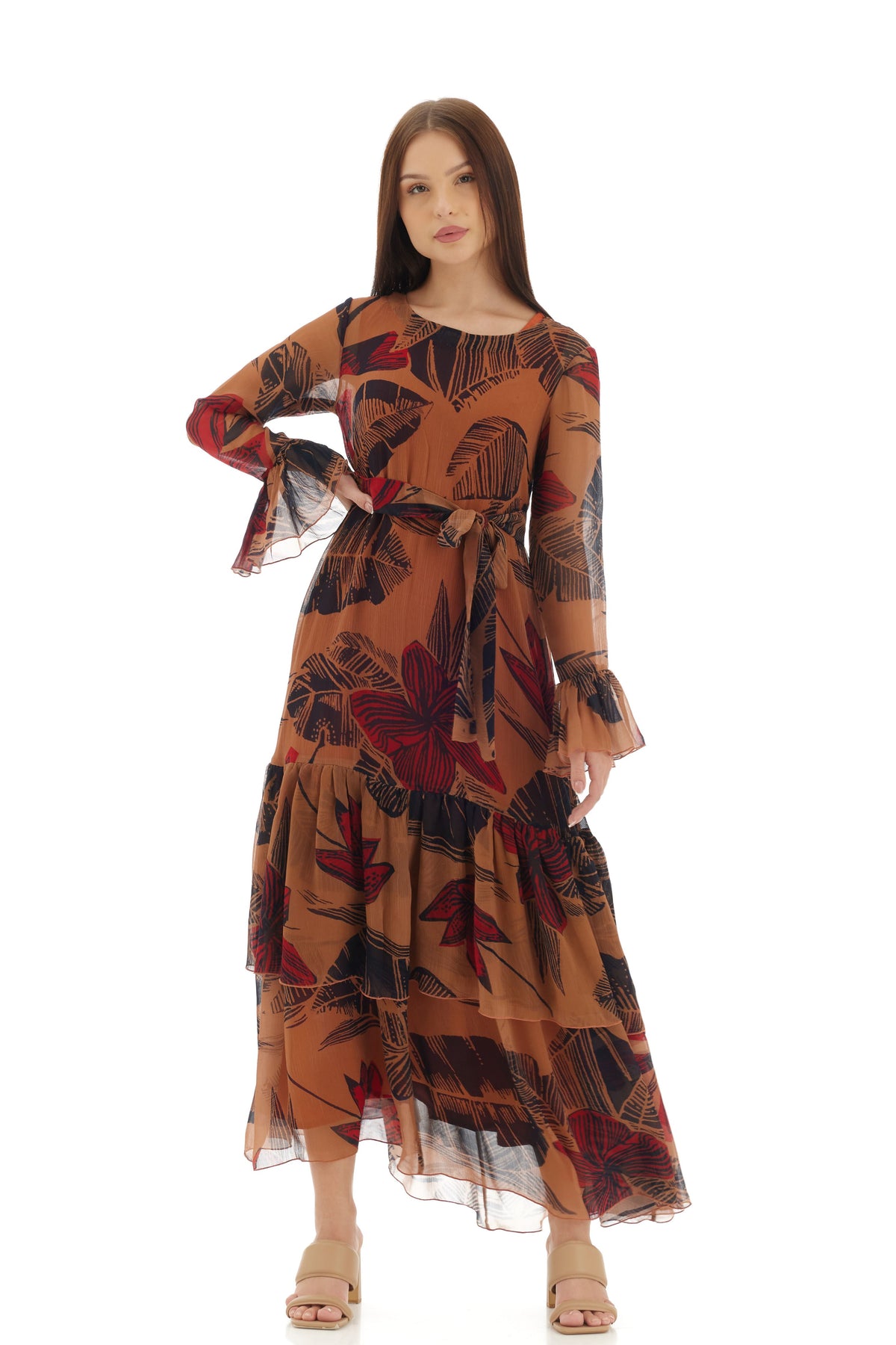 Orange Floral Long Dress