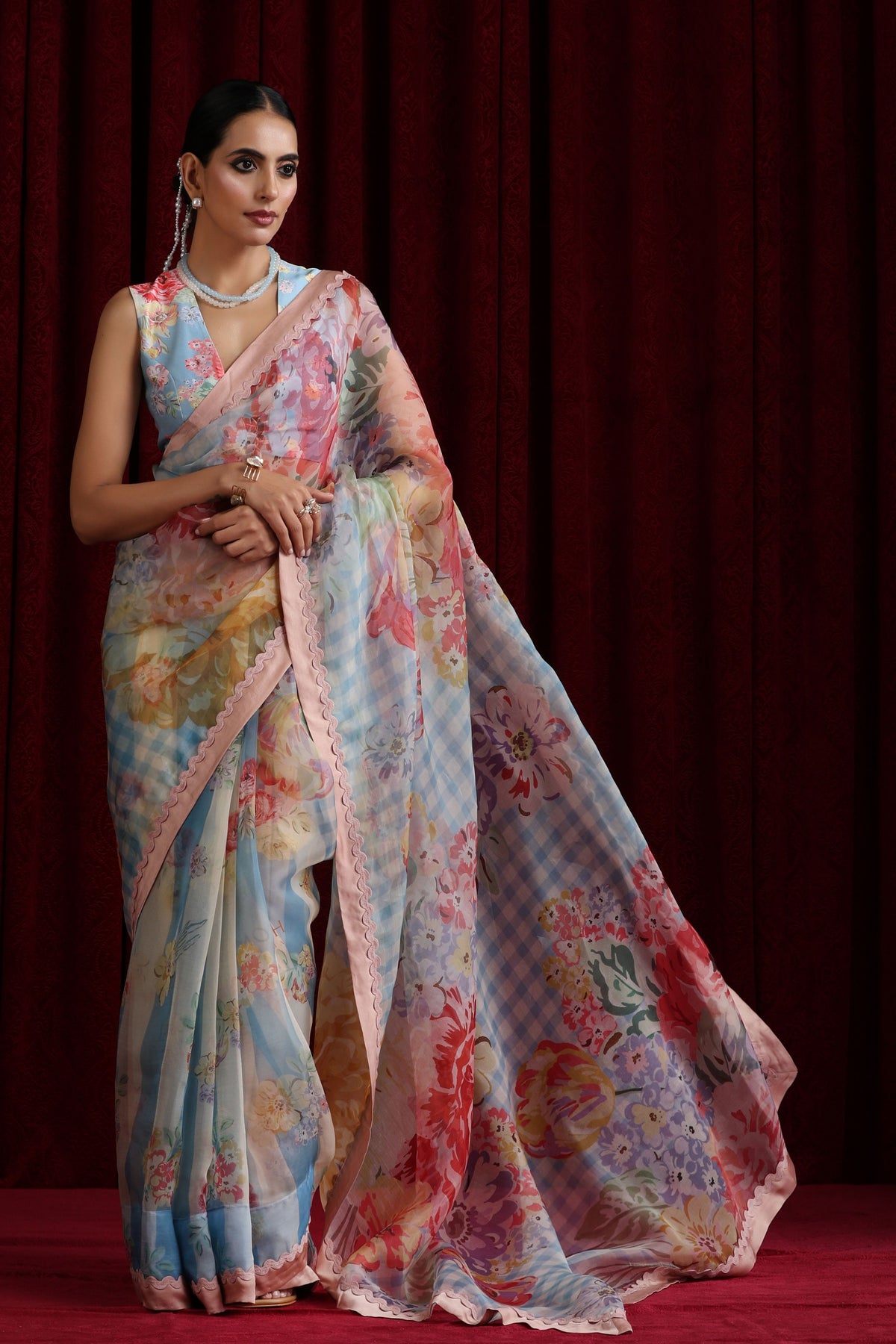 Blue Bloom Saree Set