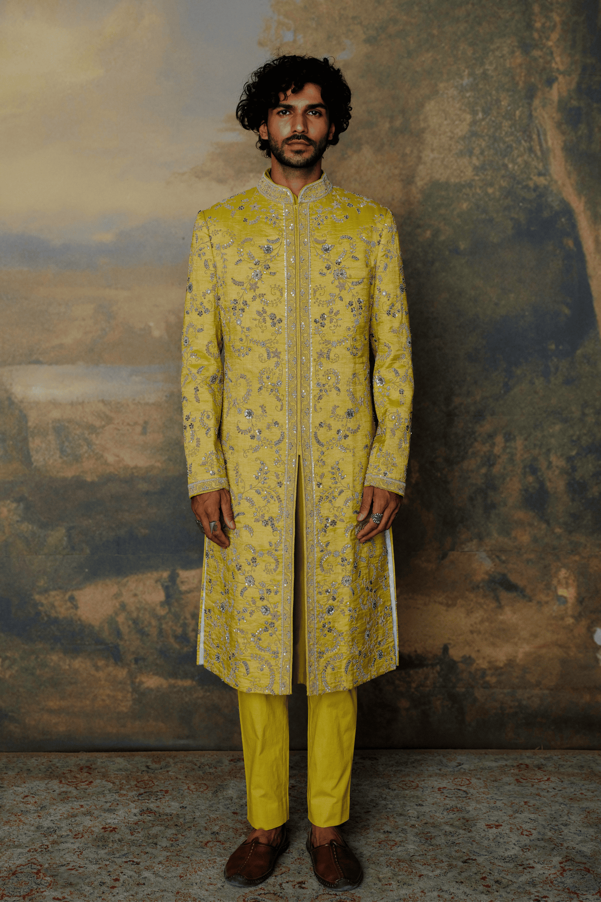 Mustard Sherwani Set