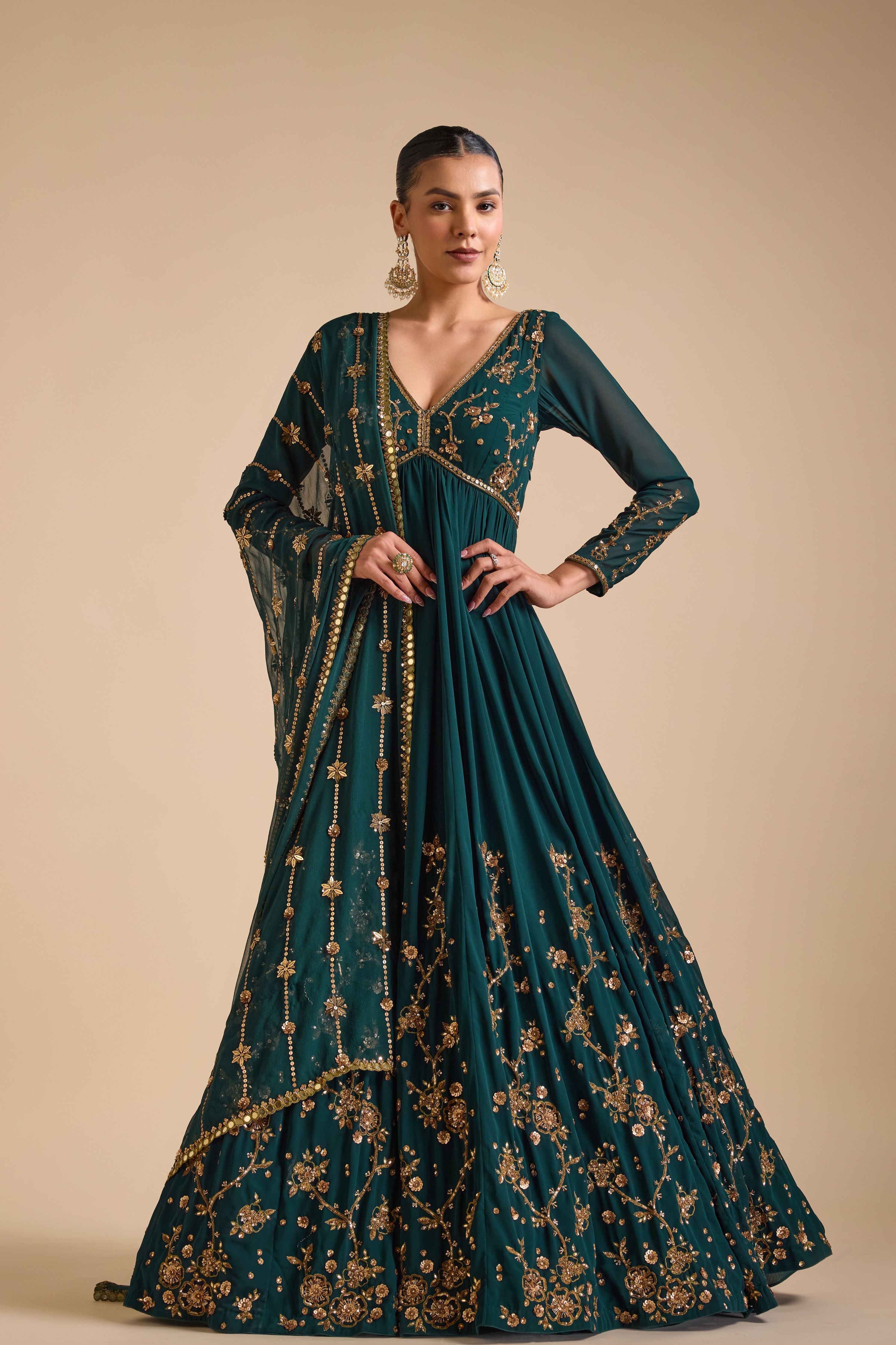 Prevasu  Emerald Green Sequence Anarkali Gown L