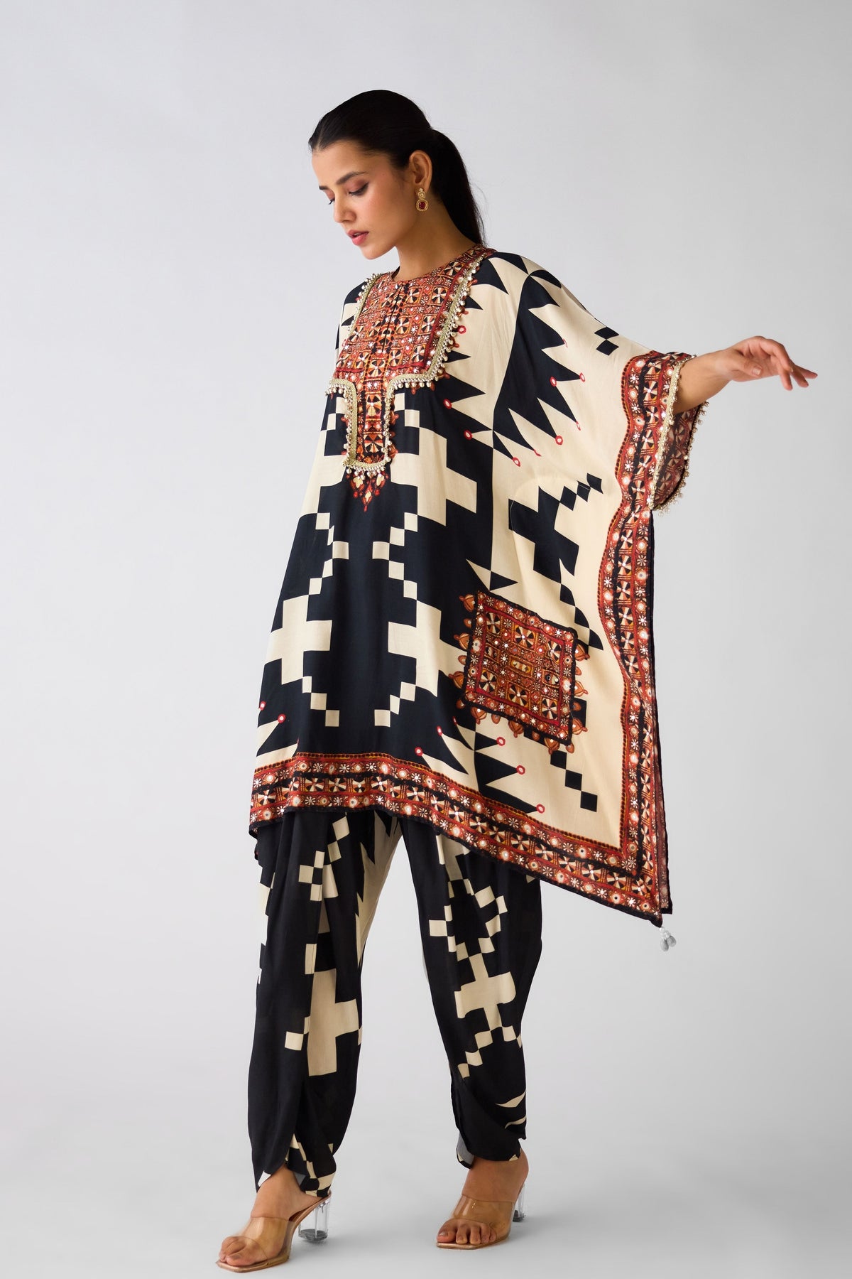 Abstract Black Print Tunic Set