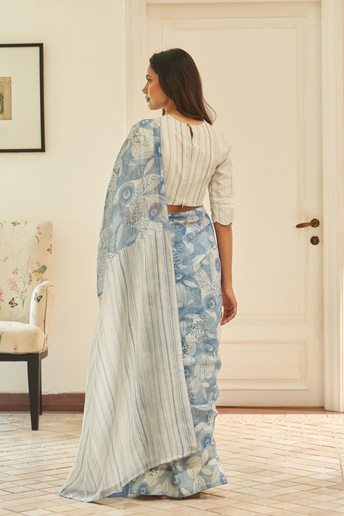 Powder Blue Floral Saree