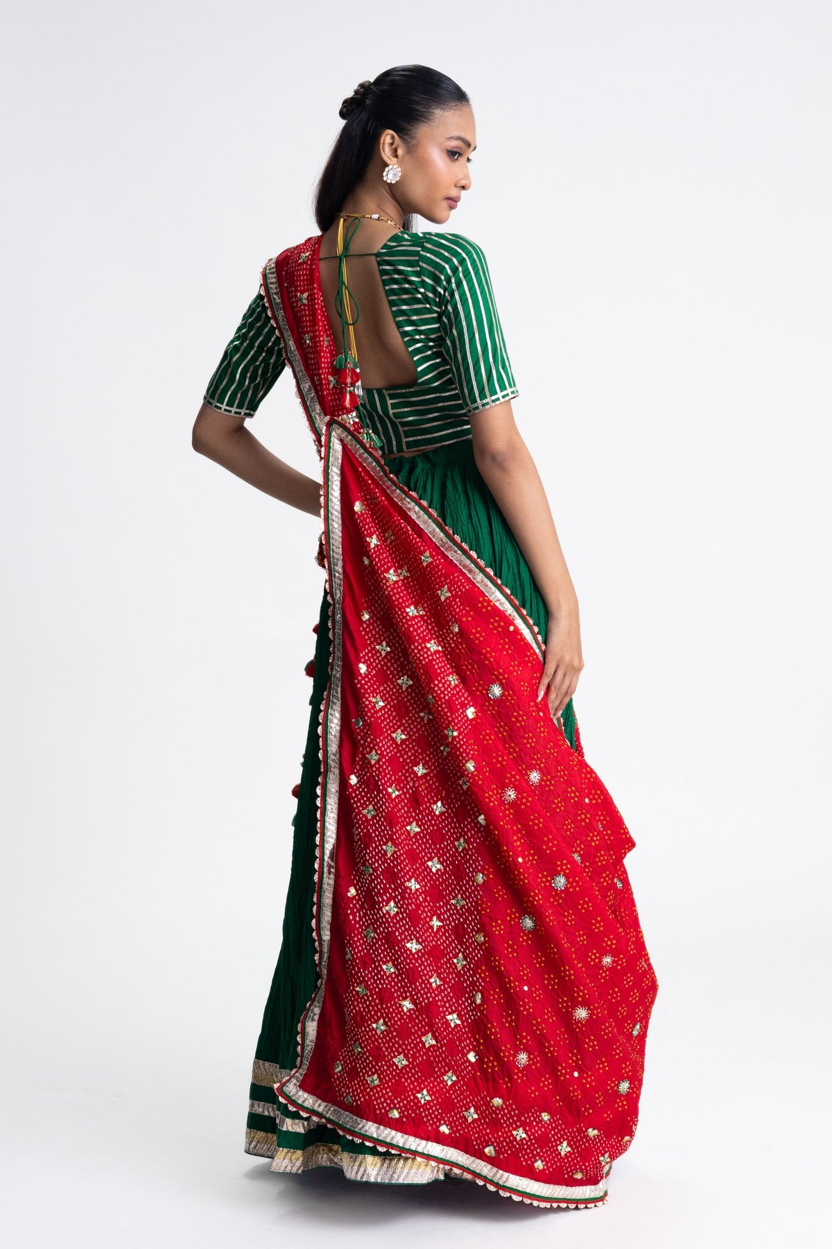 Green Crushed Silk Lehenga