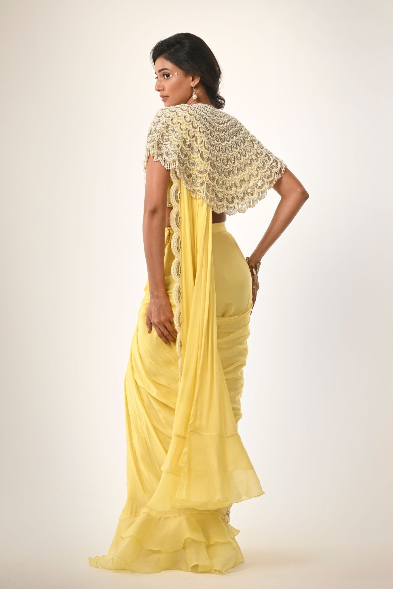 Pearl Scallop Cape Saree Set - Couture by Niharika - Elahe