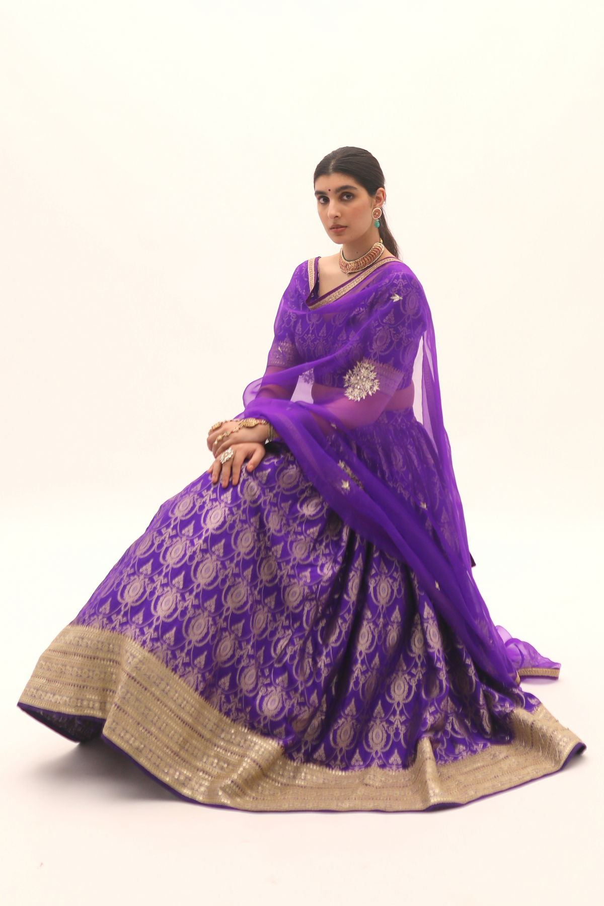 Purple Brocade Jaal Benarasi Lehenga Set