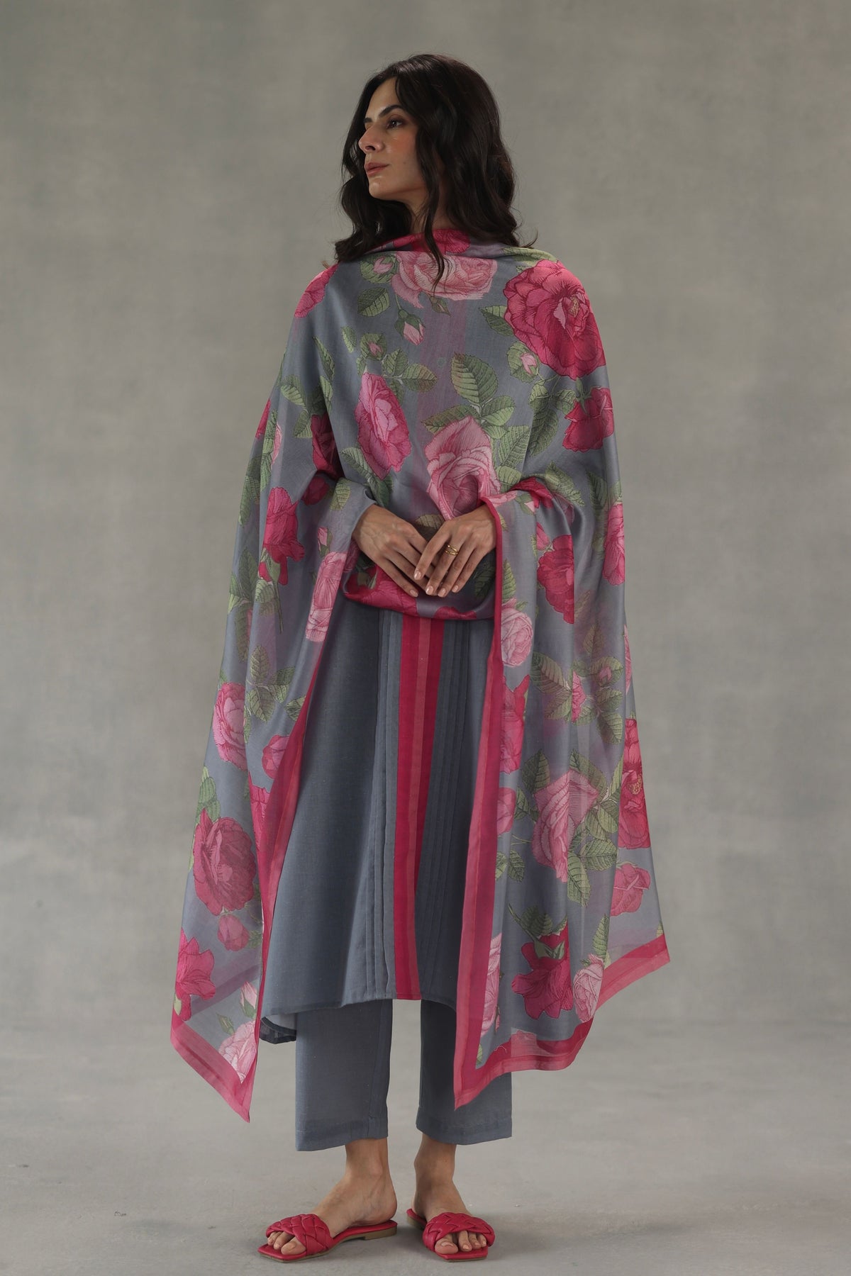 Grey Tuberose Kurta Set