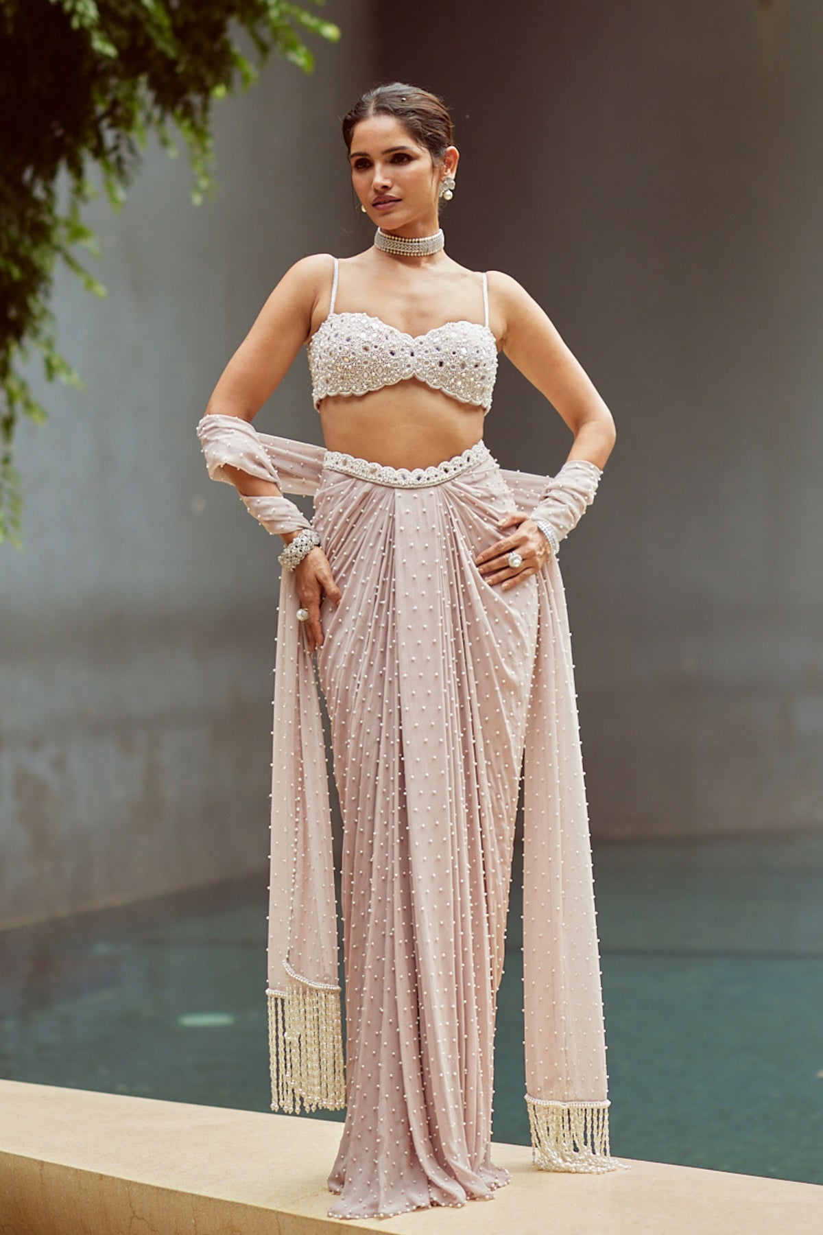 Satin Draped Skirt Set