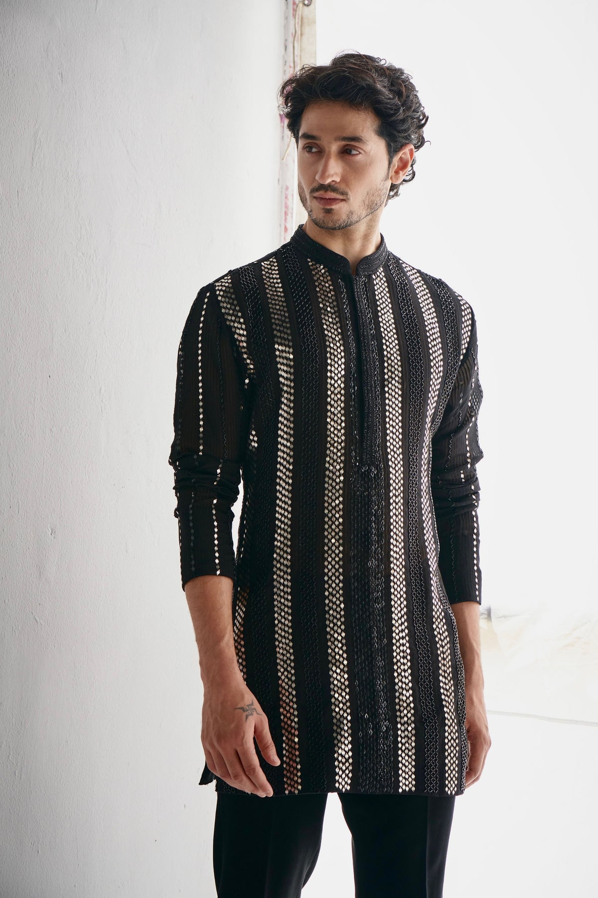 Black Gicha Sequins Kurta Set