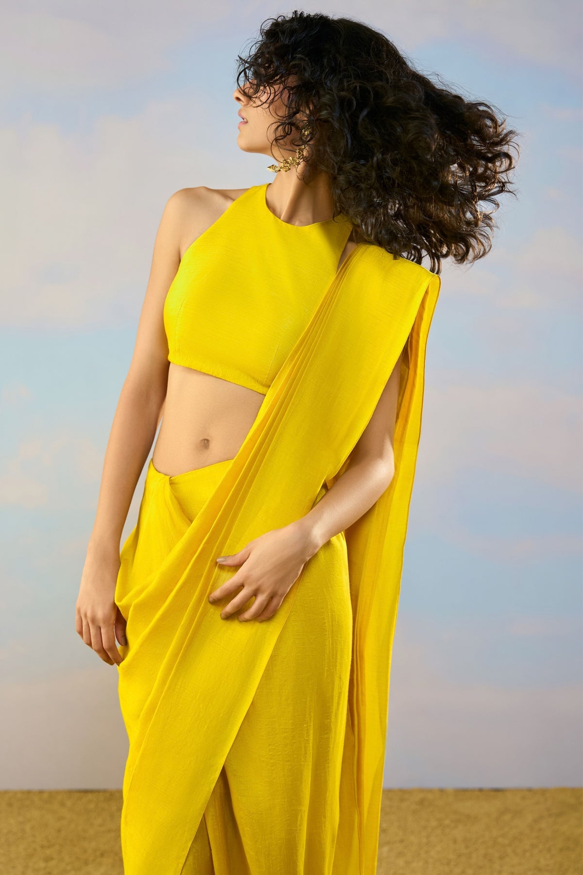 Yellow Drape Saree
