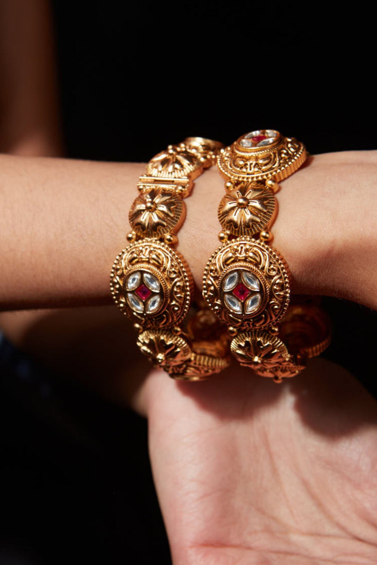Isvaraah Gold Plated Kundan Polki Bangles