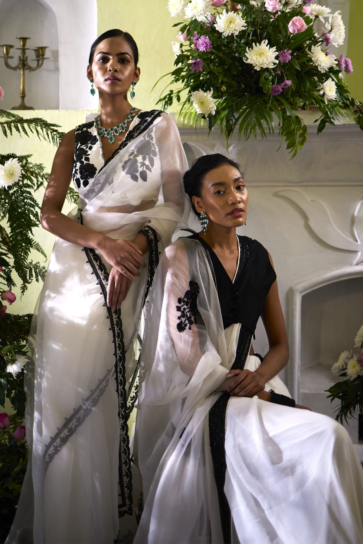 Black White Anamika Saree Set