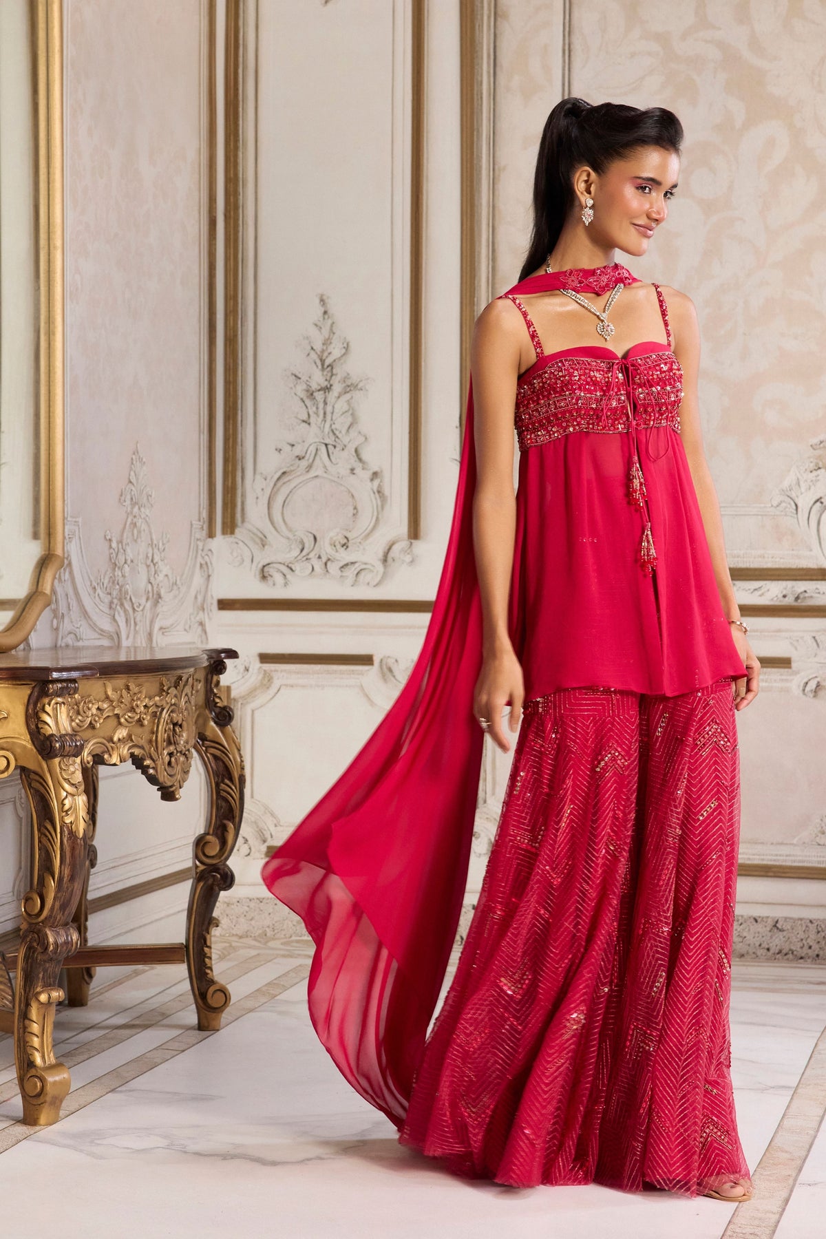 Magenta Flowy Peplum Set