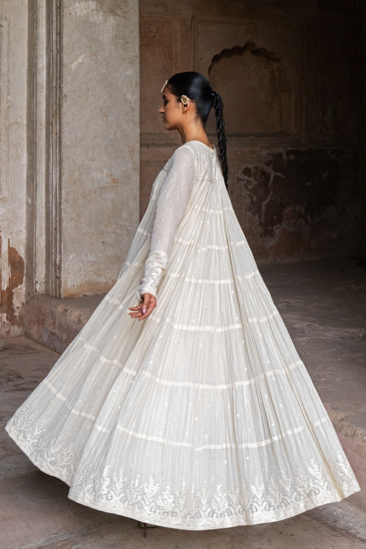 Off White 8 Layer Forest Anarkali Set