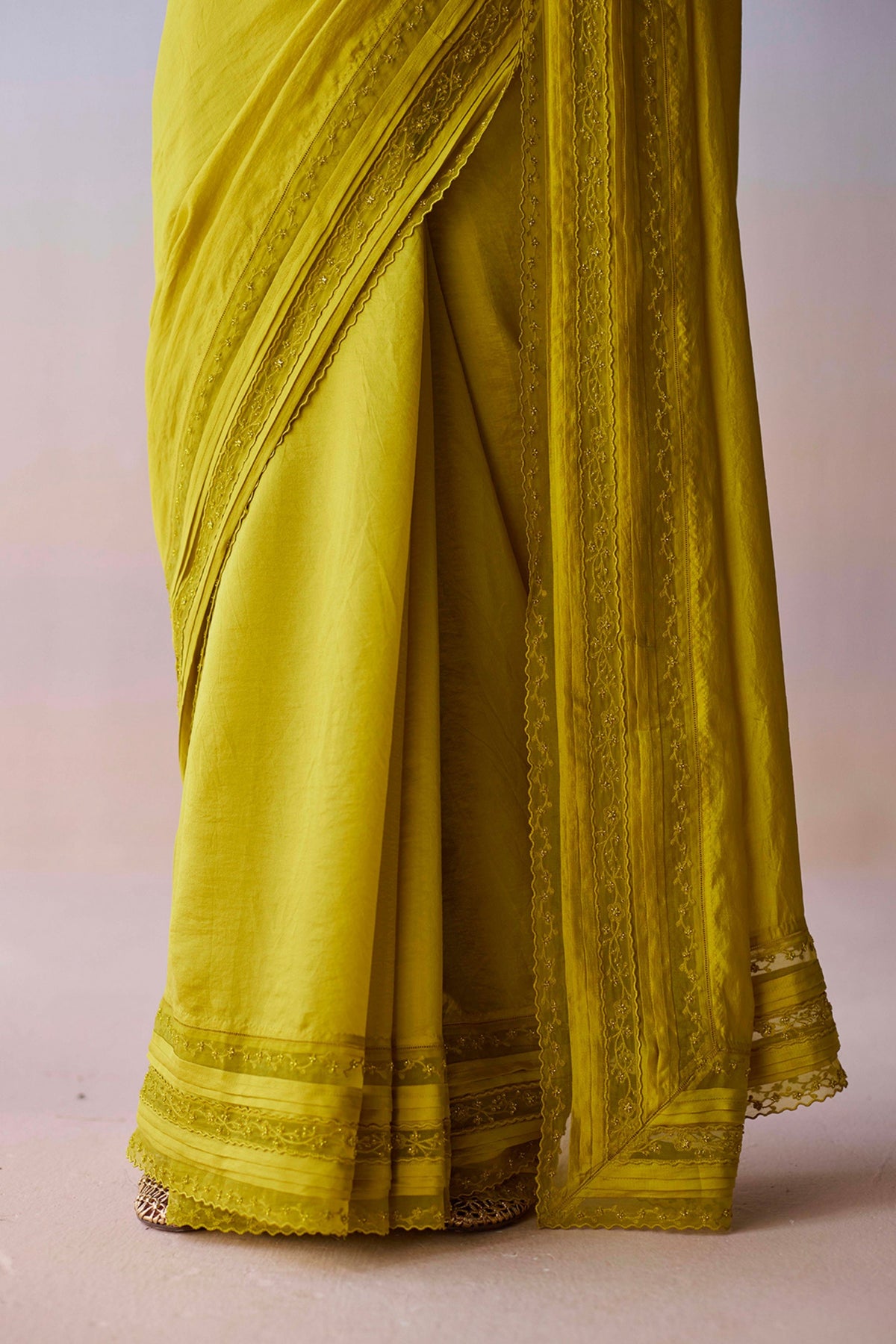 Whispering Ivy Embroidered Yellow Saree