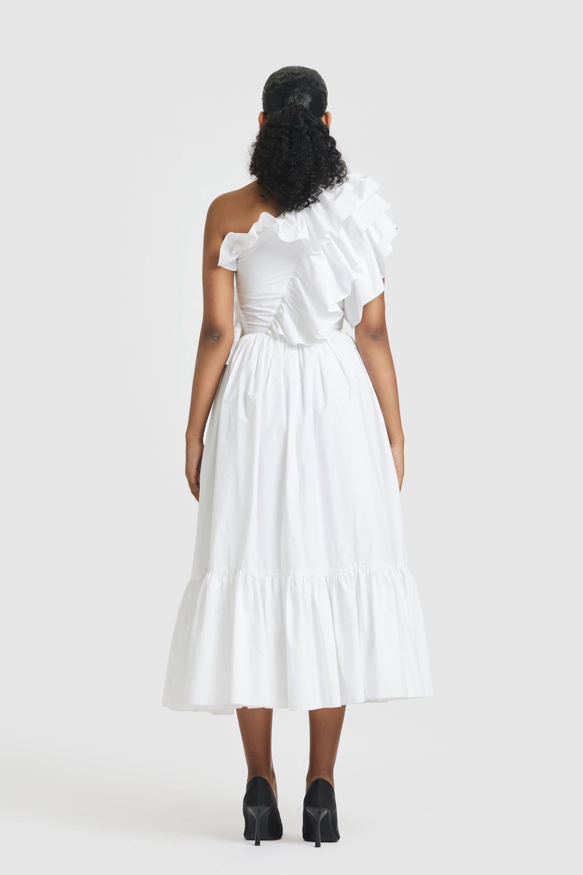 White One Shoulder Midi Dress