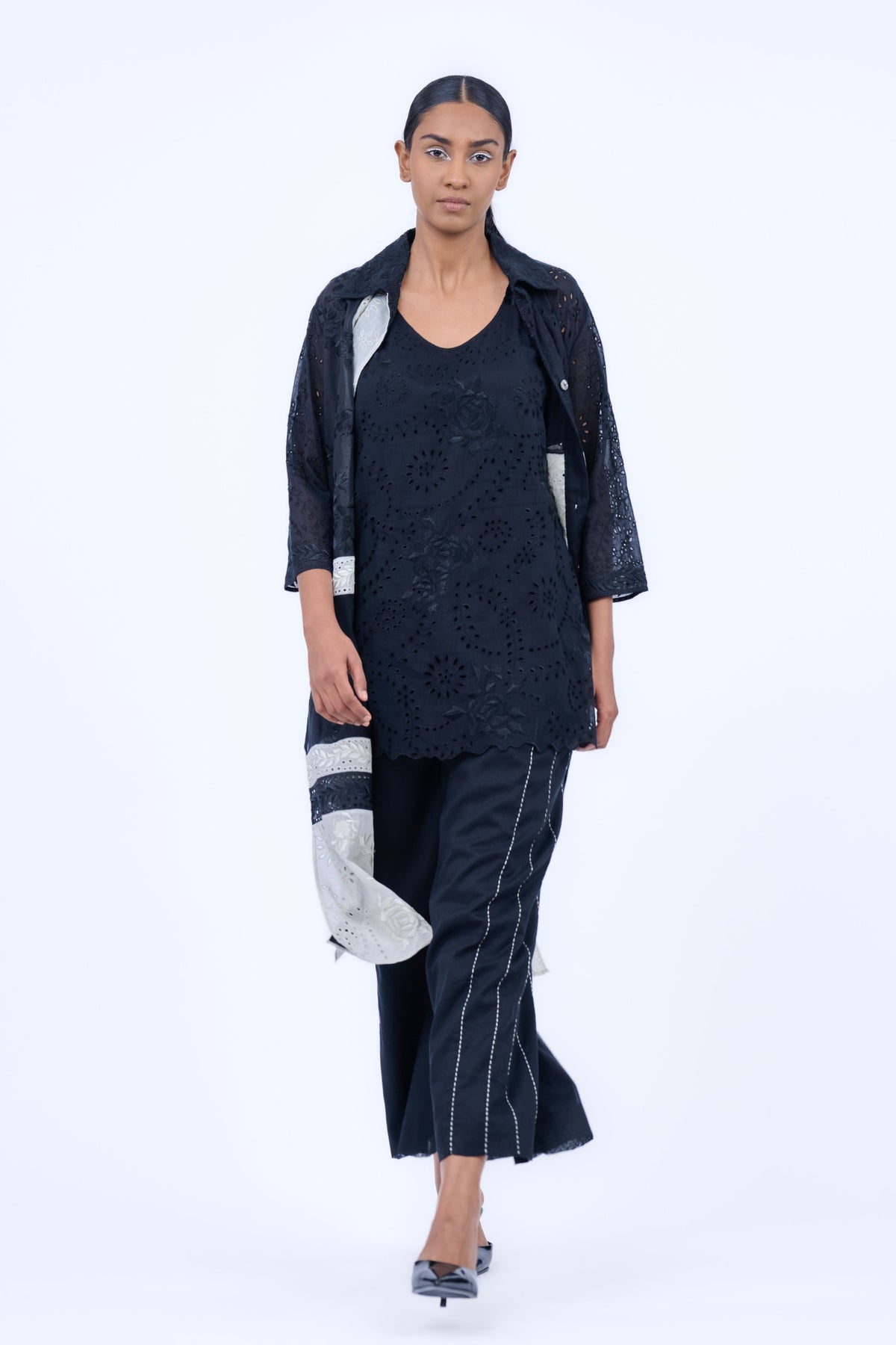Black Threadwork Cotton Shirt