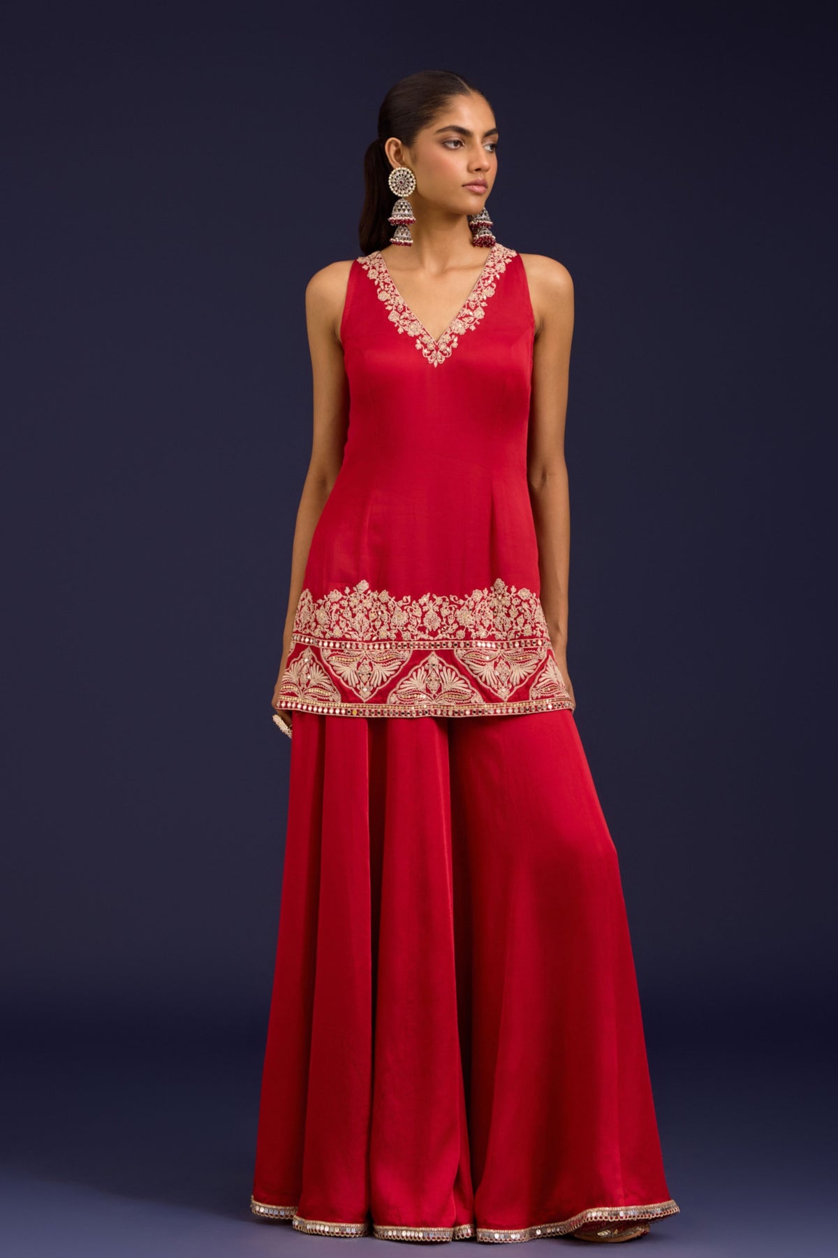 Red Modal Satin Sharara Set