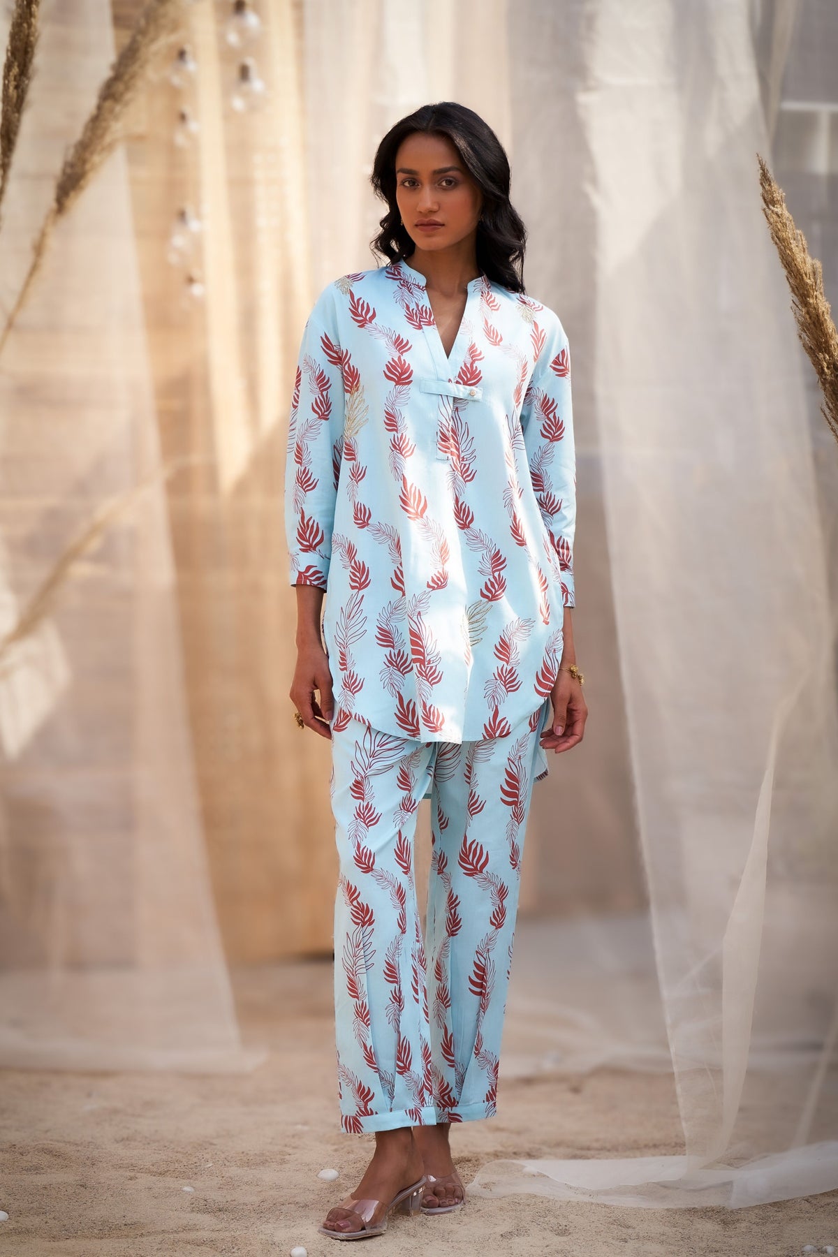 Reveria Printed Blue Tunic Set