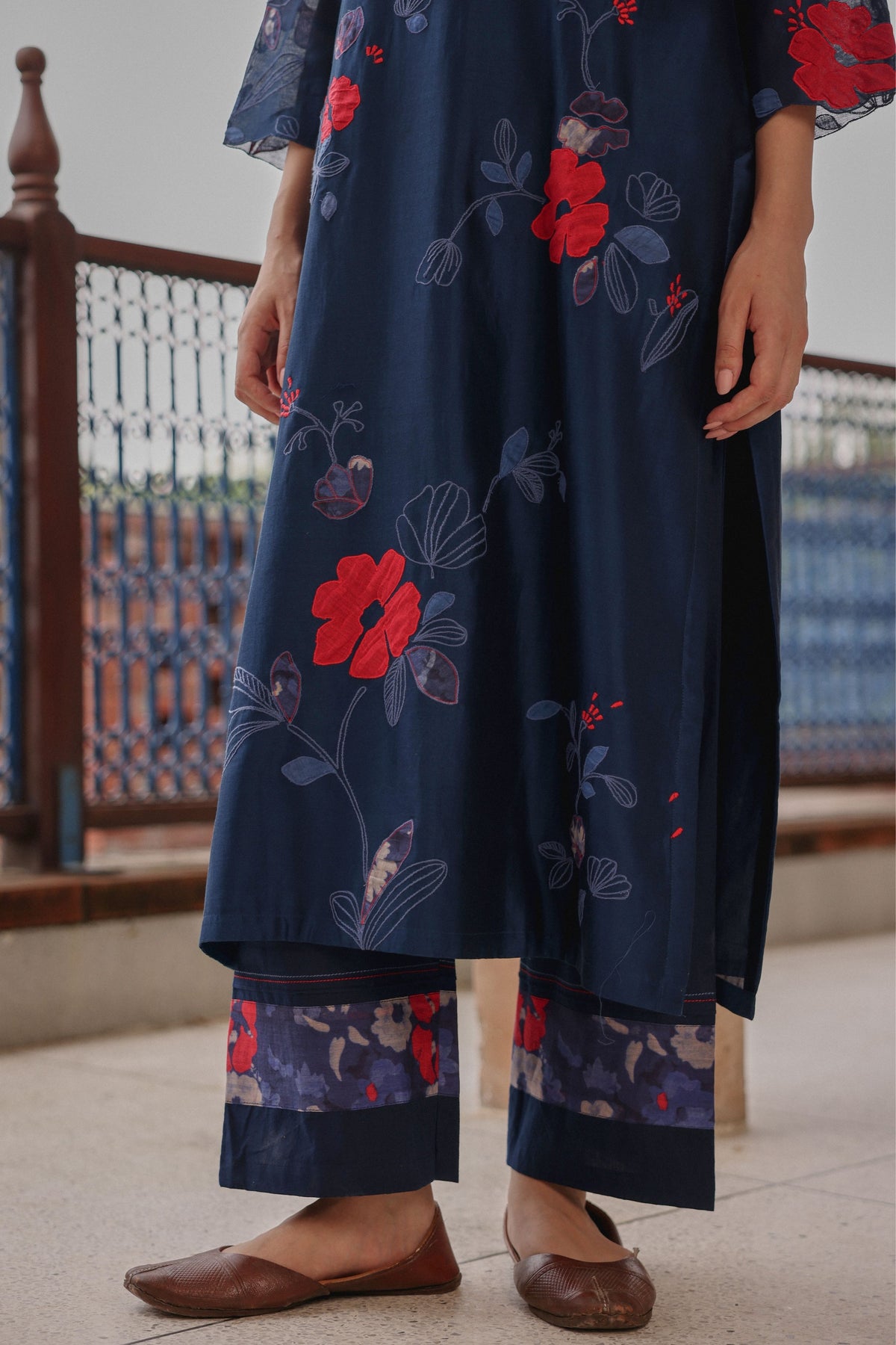 Indigo Bloom Applique Kurta Set