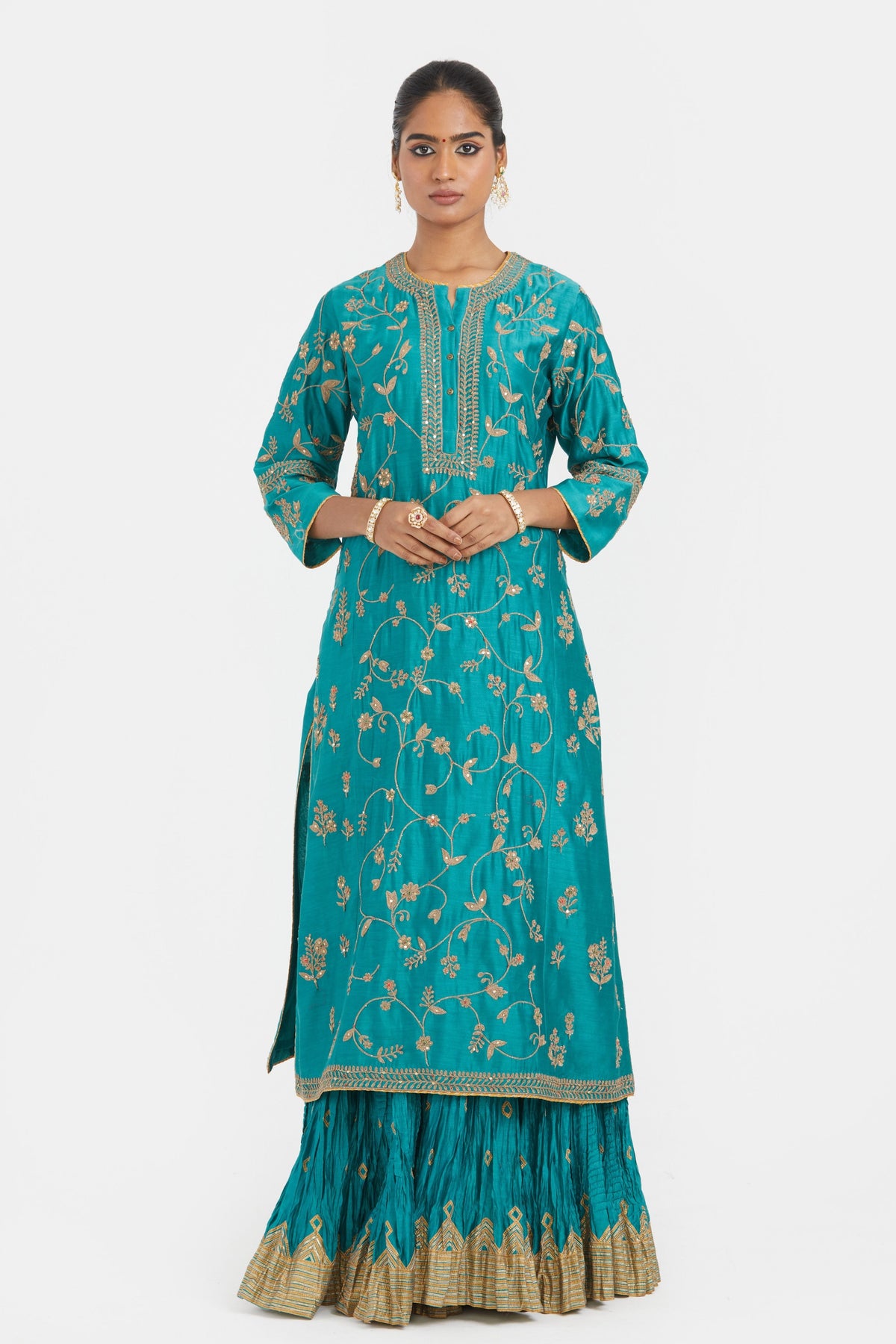 Teal Silk Chanderi Lehenga Set