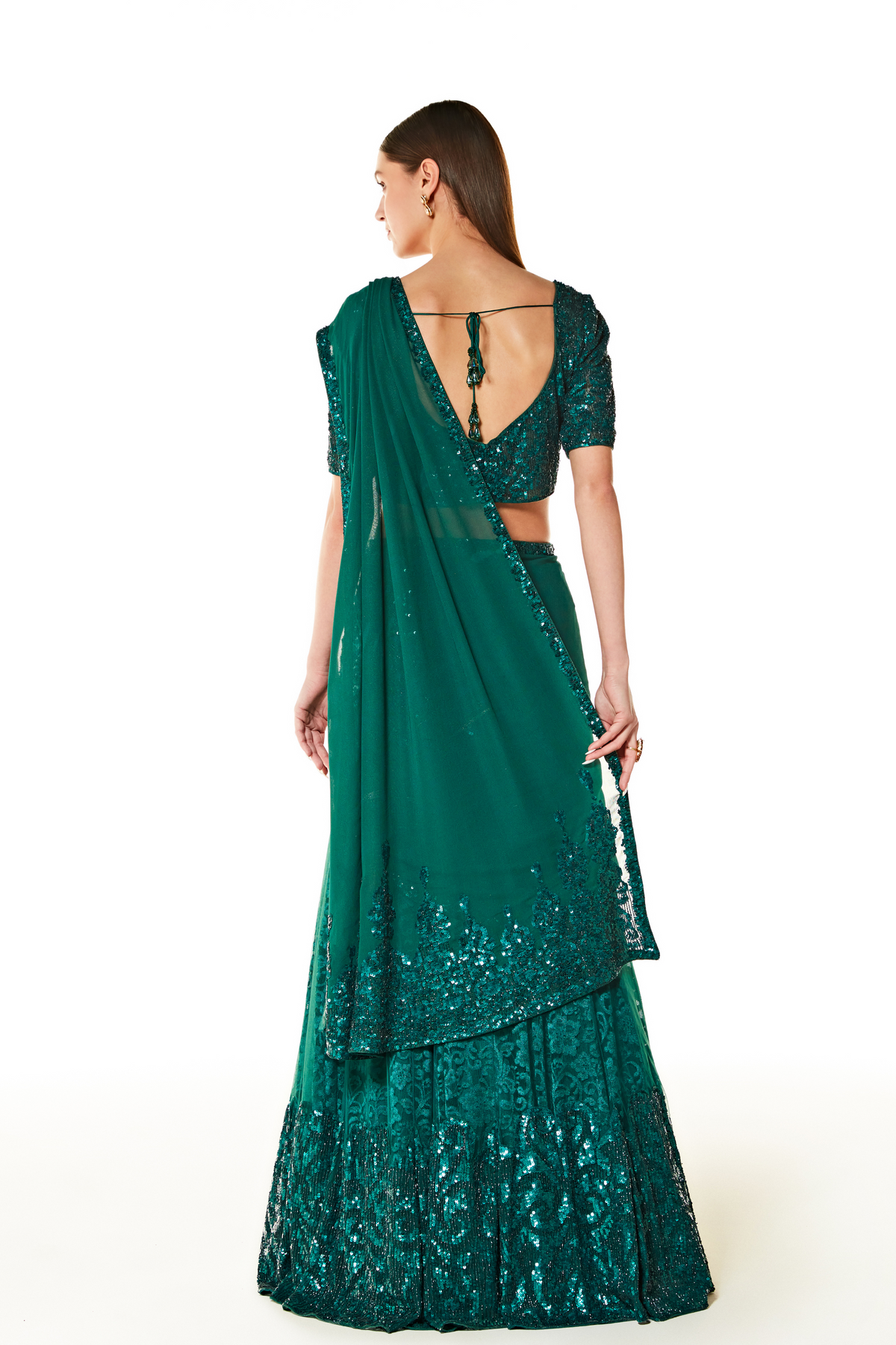 Green Adha Embroidered Lehenga Saree Set