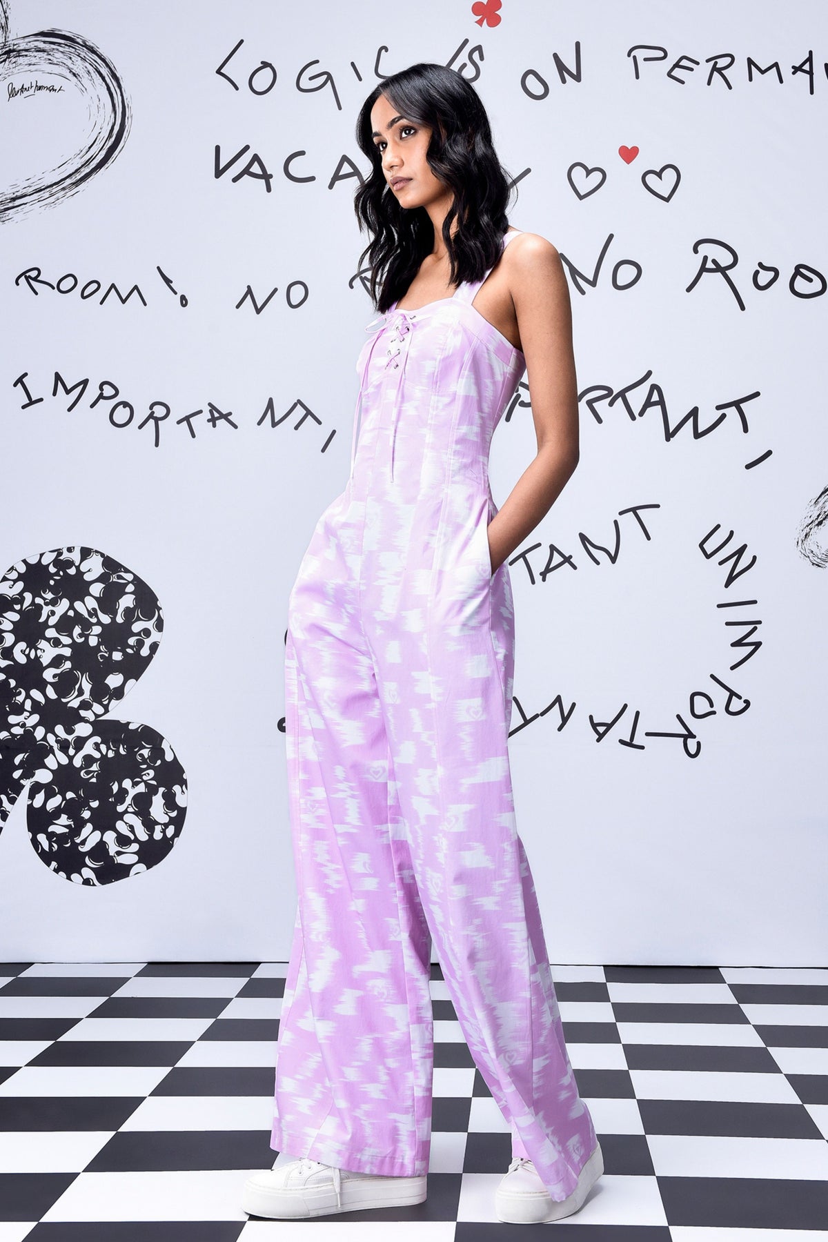 Ikkat Check Dungaree Smoothie Pink