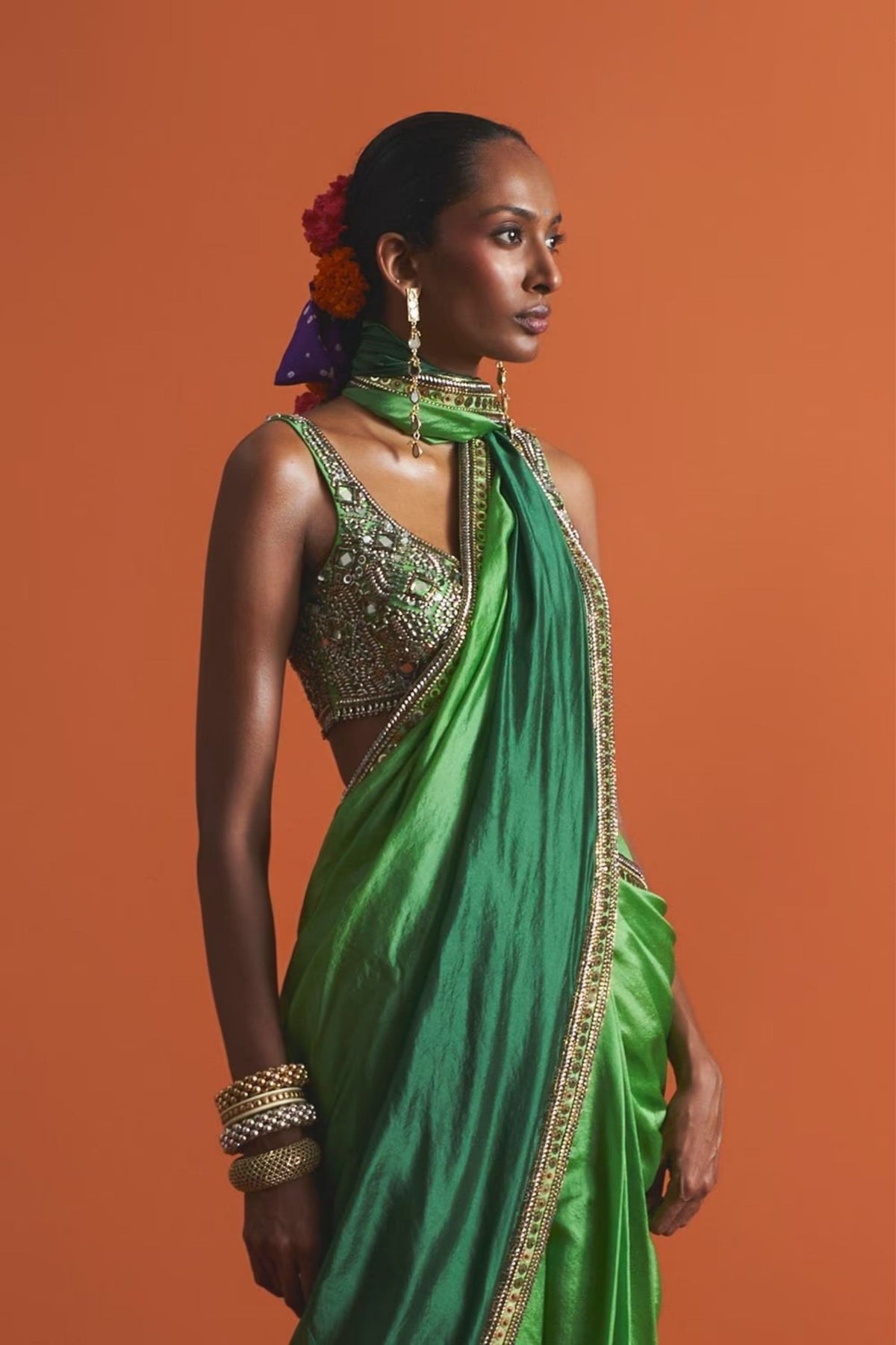 Green Ombre Saree Set