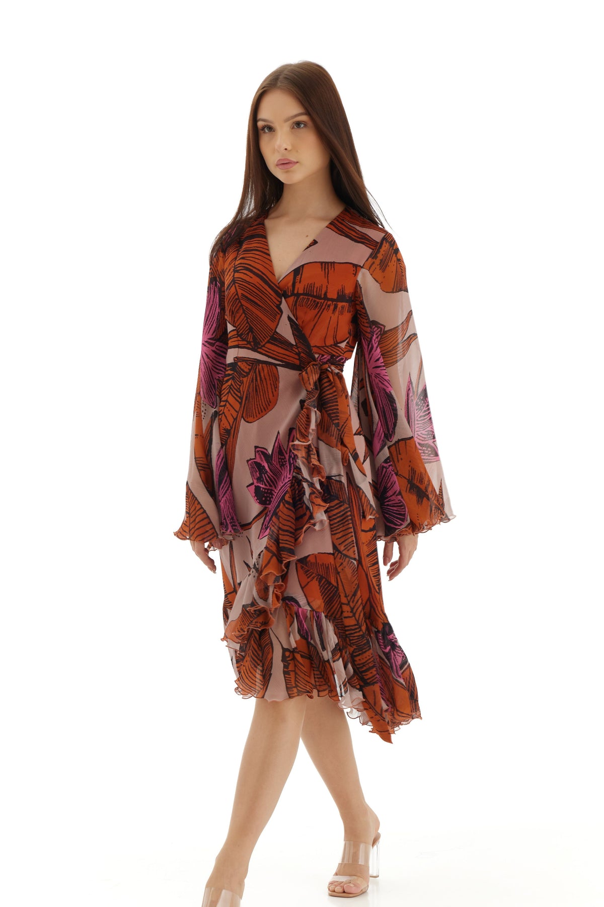 Orange and Beige Wrap Dress
