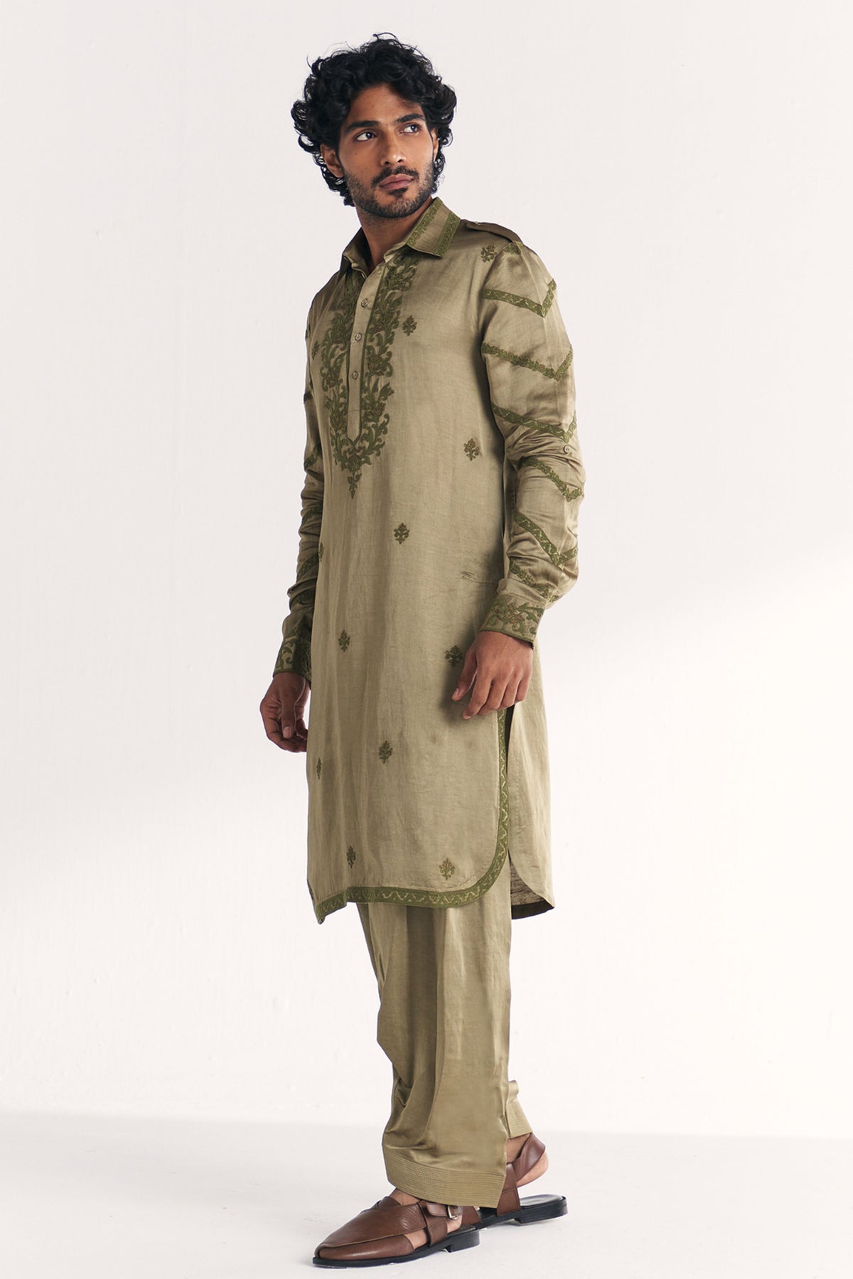Faris Green Pathani Kurta Set