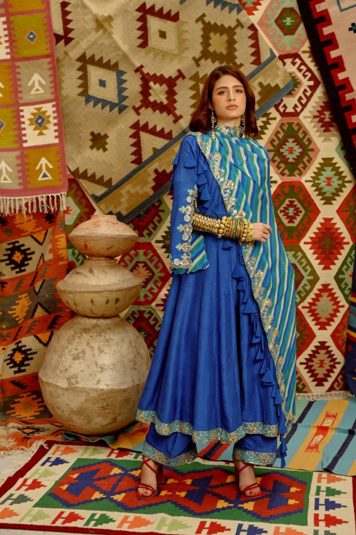 Cobalt Blue Slit Sleeve Anarkali Set