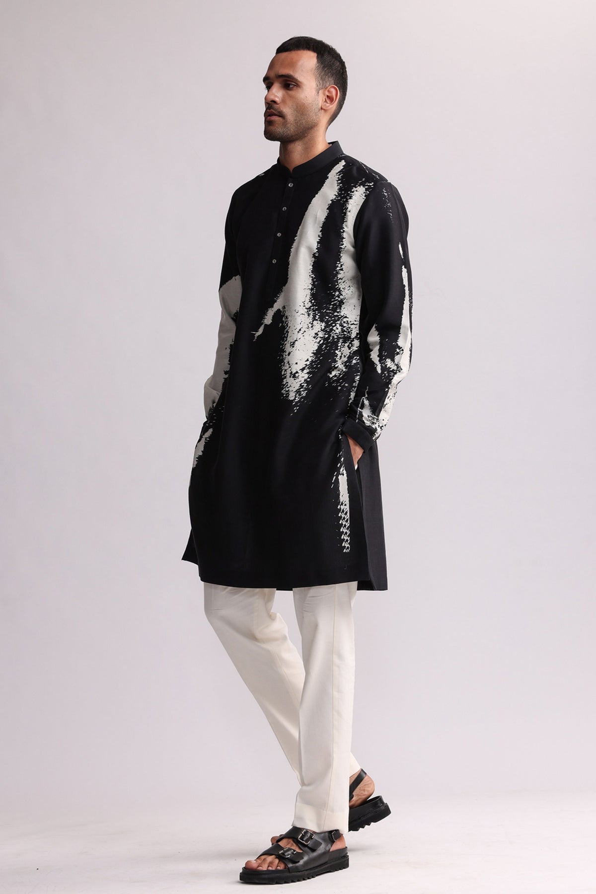 Shadow Printed Black Kurta