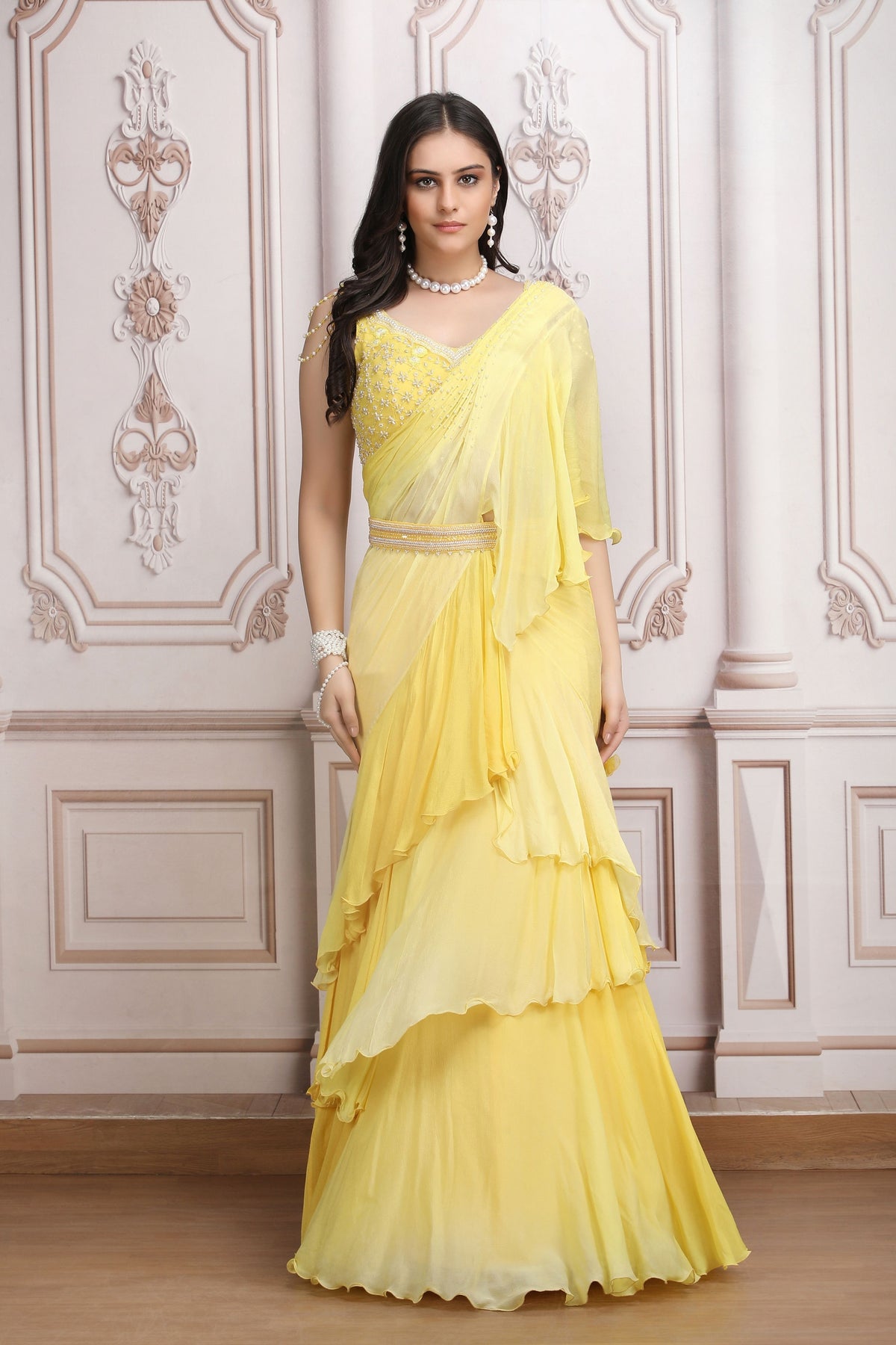 Ruffle Pre-draped Lehenga