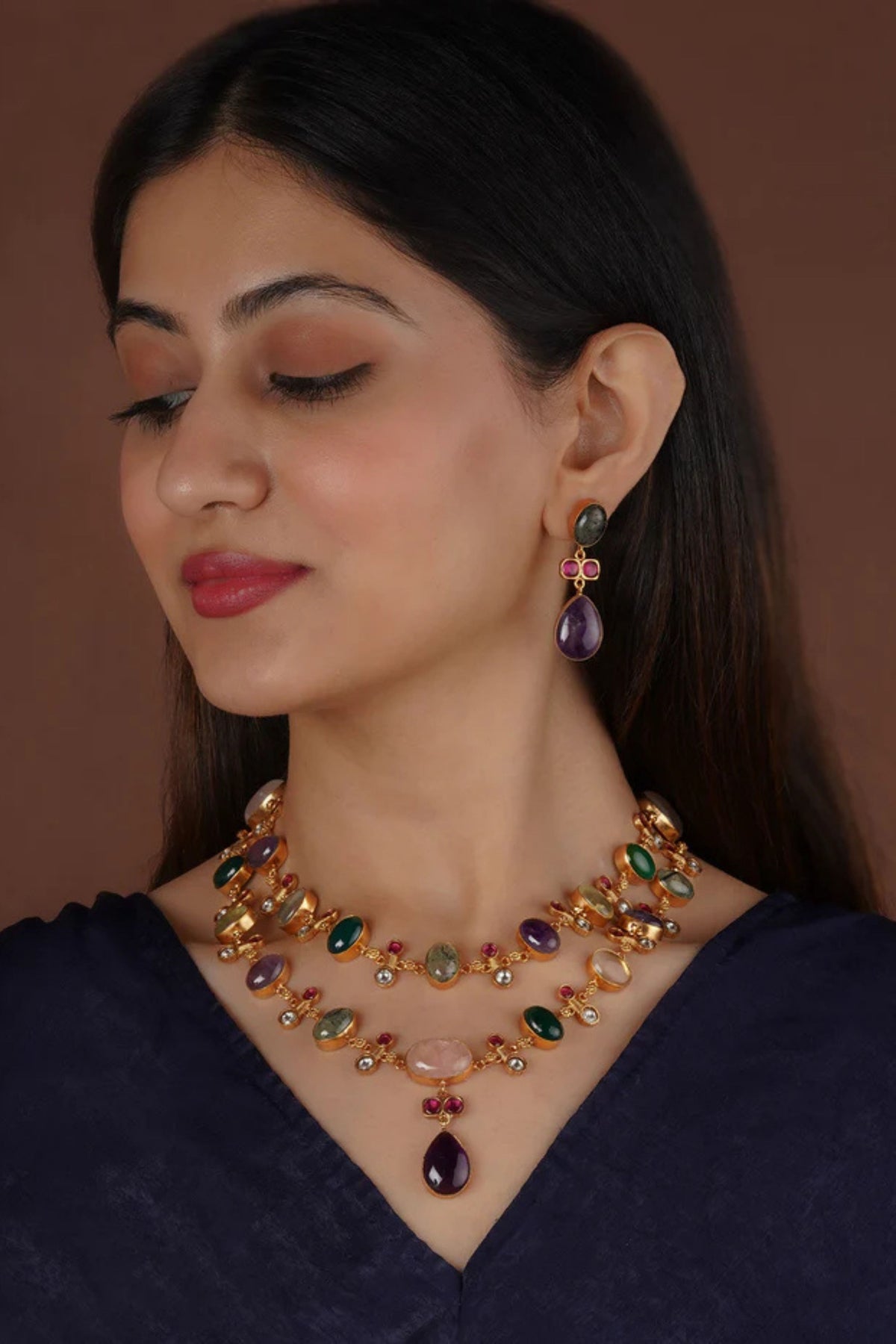 Gold Plated Contemporary Necklace Set