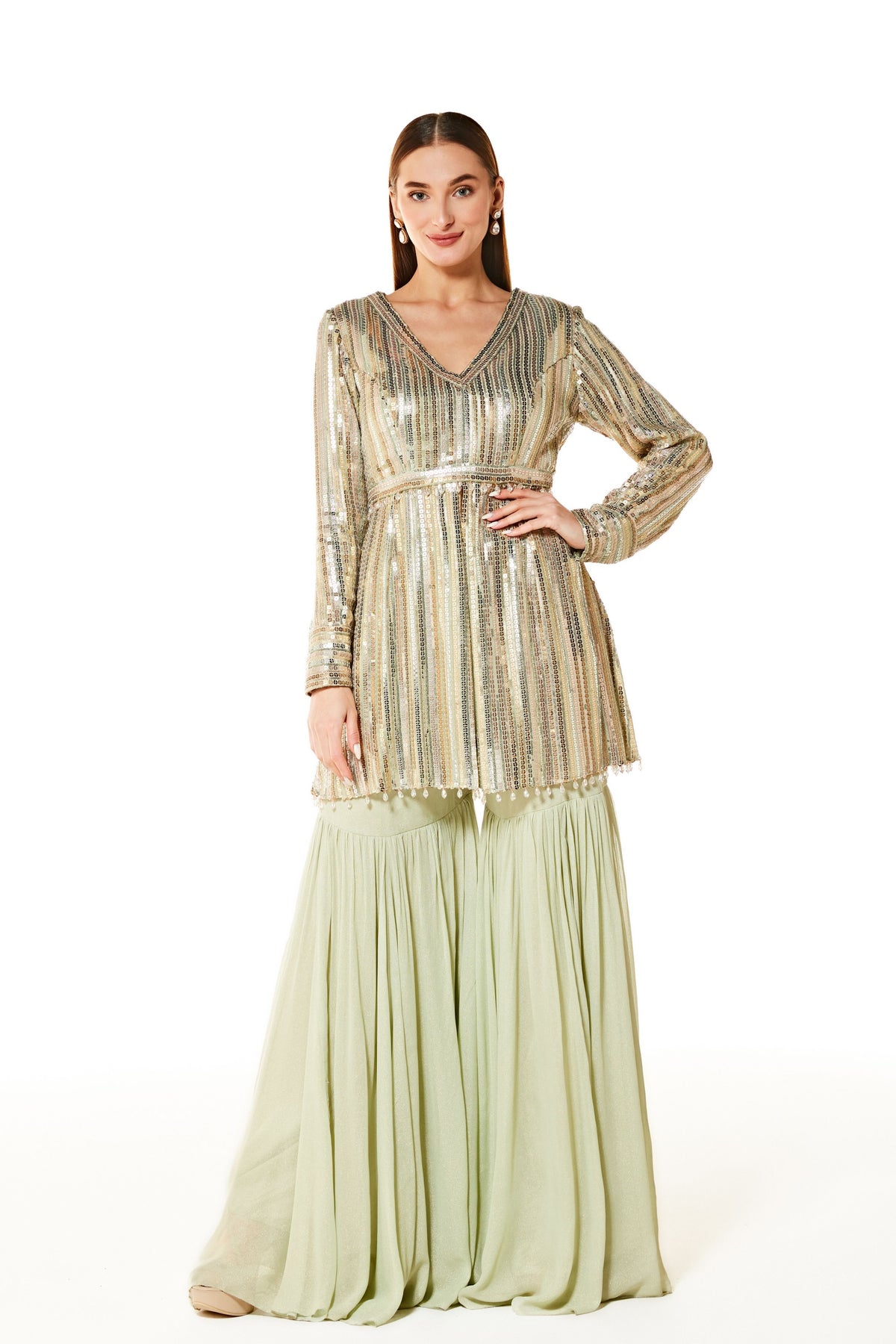 Green Dalia Embroidere Sharara Set