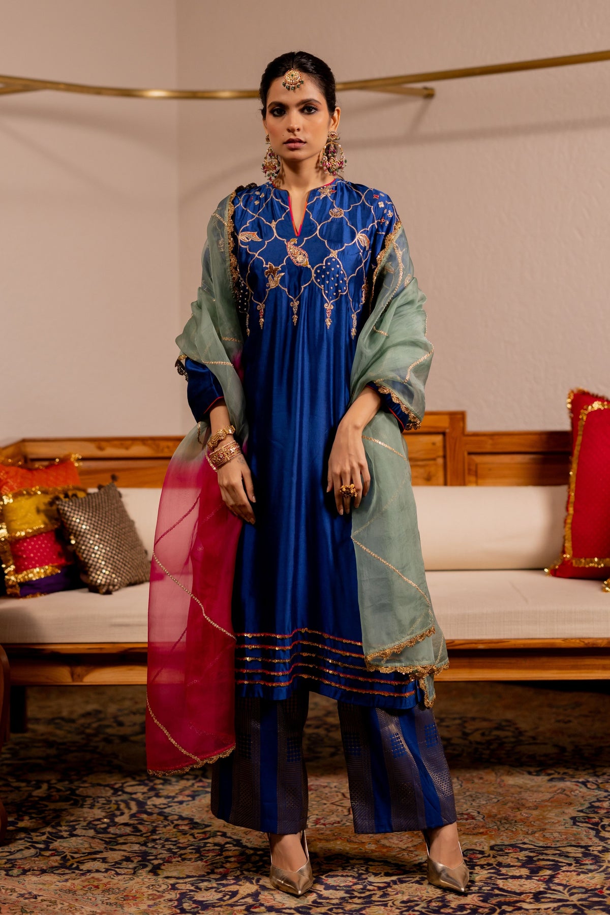 Mesh Blue Kurta Set With Dupatta