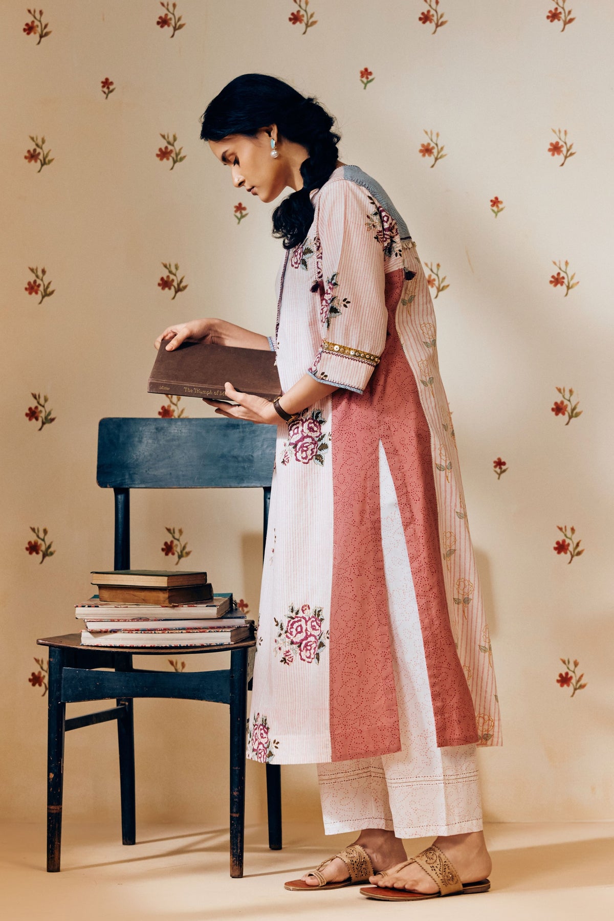 Pink Rose Print Kurta Set