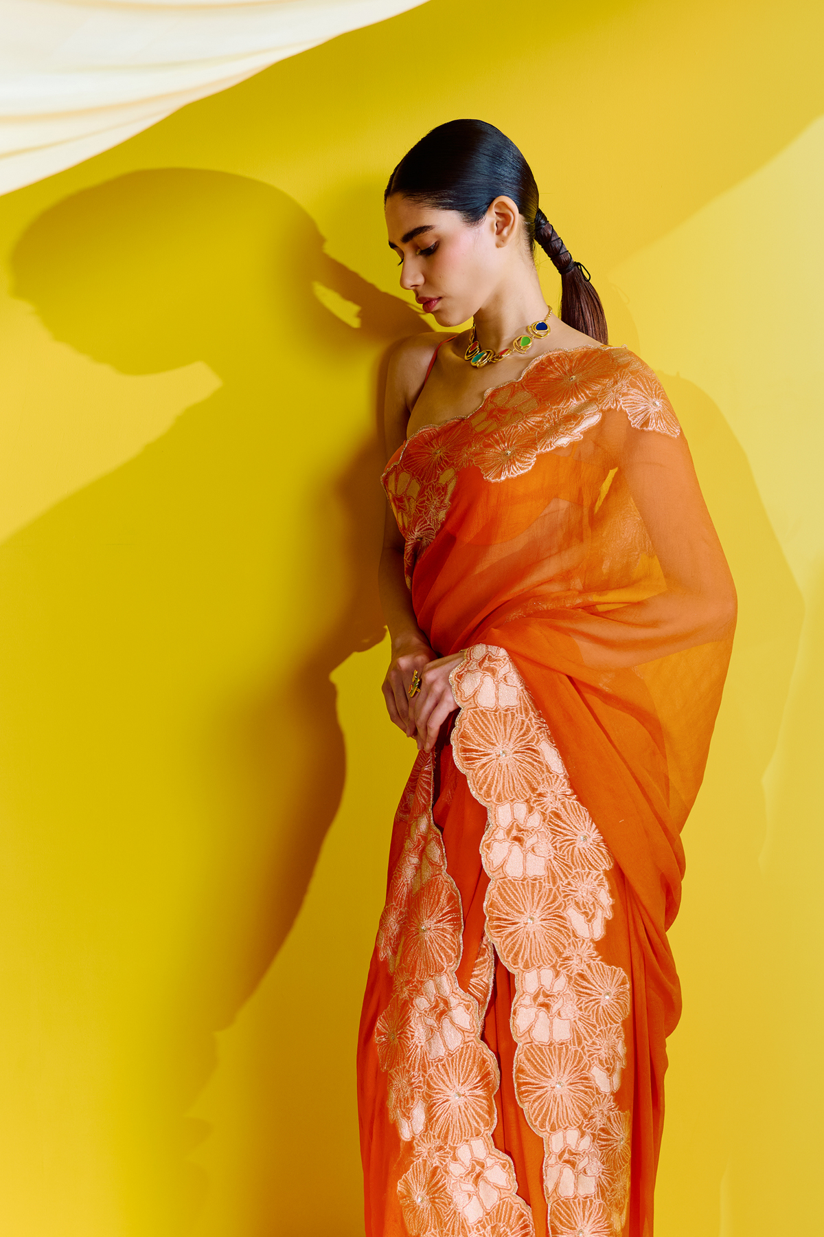 Handwoven Orange Georgette Saree