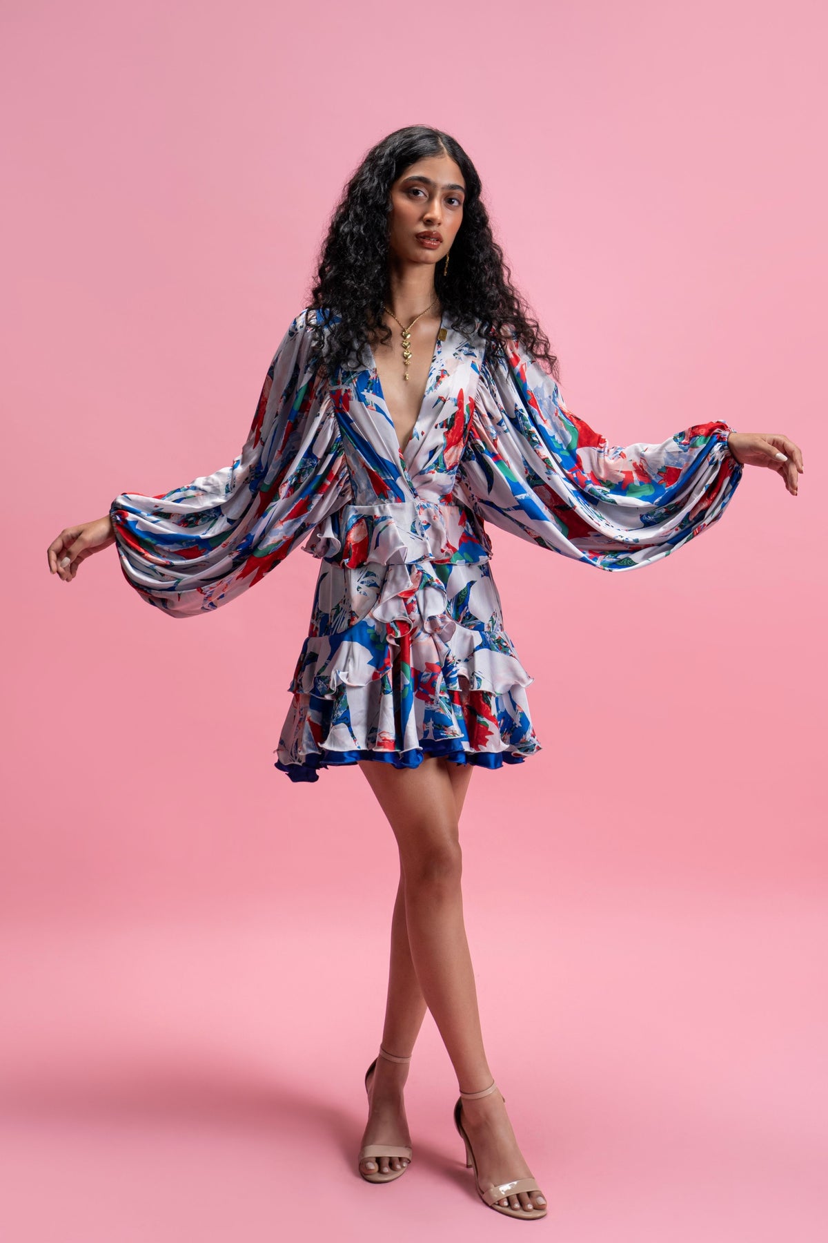 Printed Ruffle Mini Dress