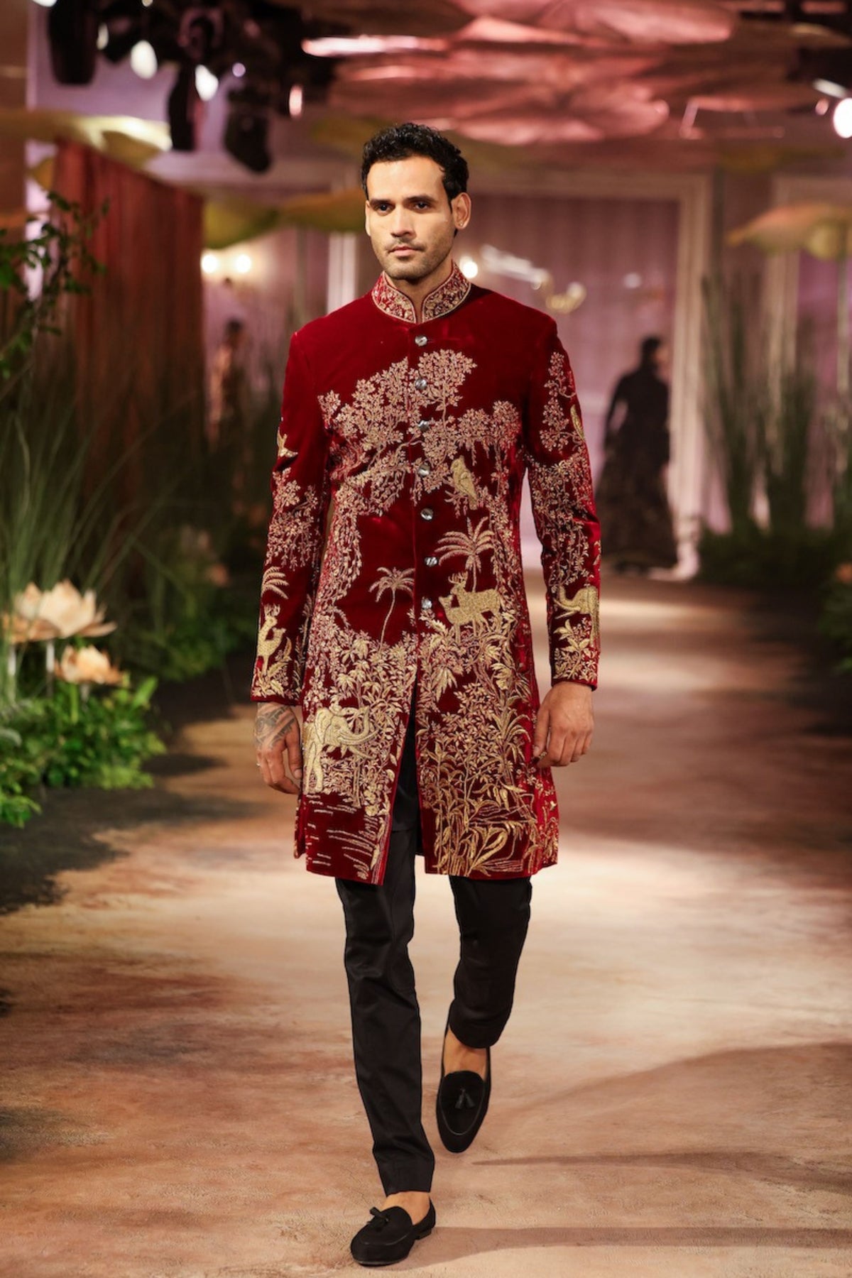 Wine Velvet Mens Sherwani