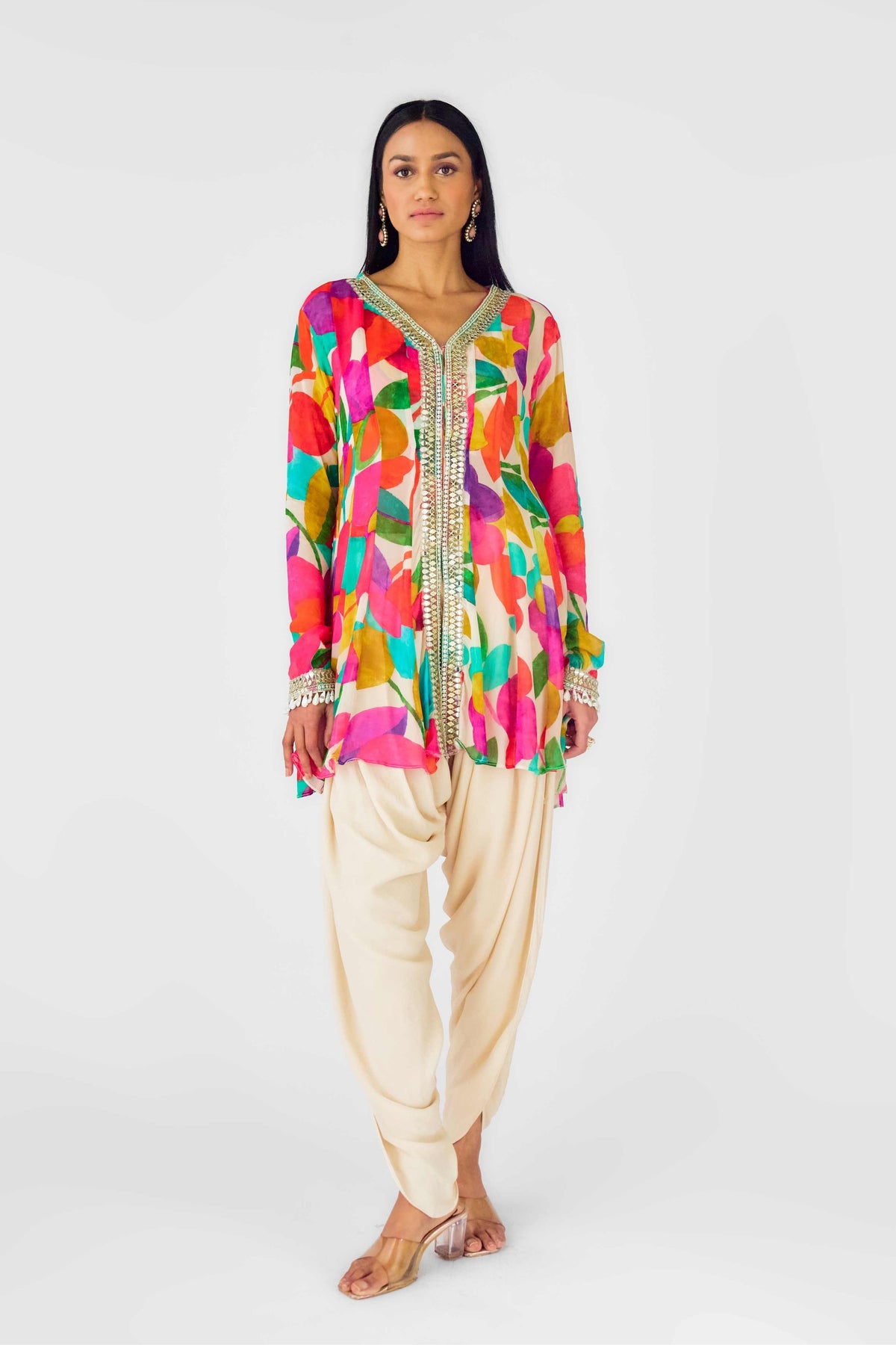 Multicolor Abstract Dhoti Set