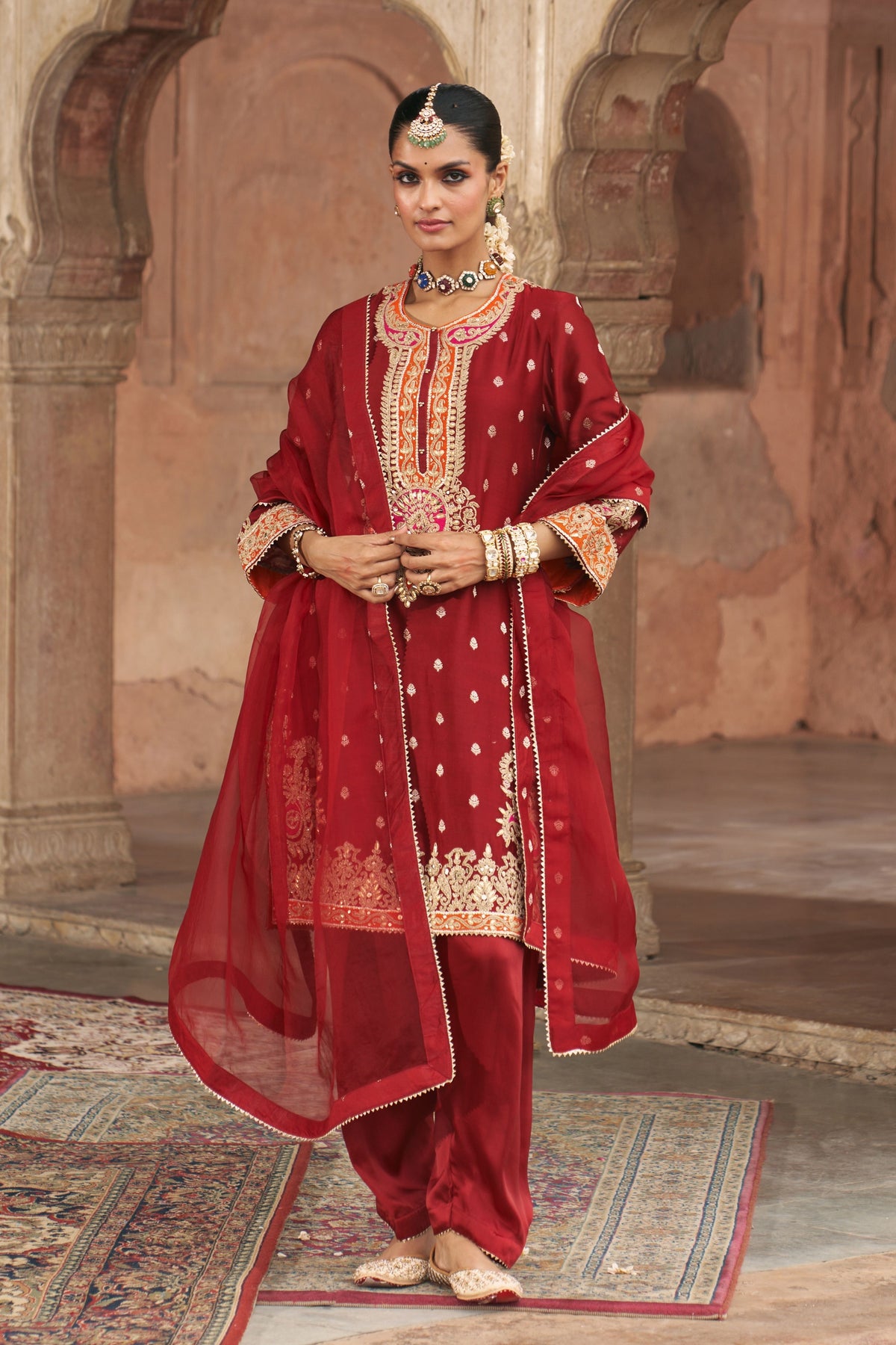 Anila Red Kurta With Salwar