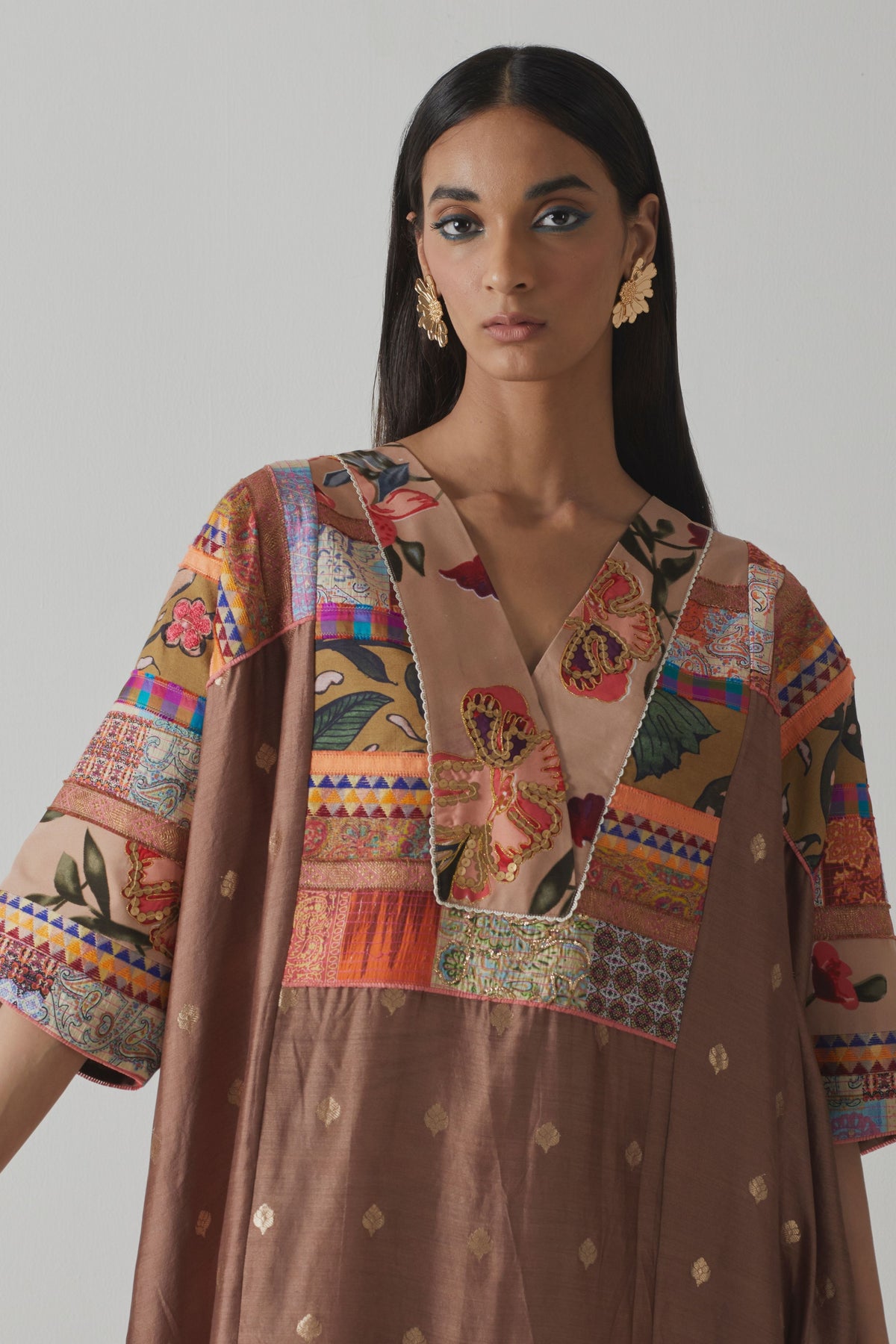 Brown Silk Patchwork Kaftan