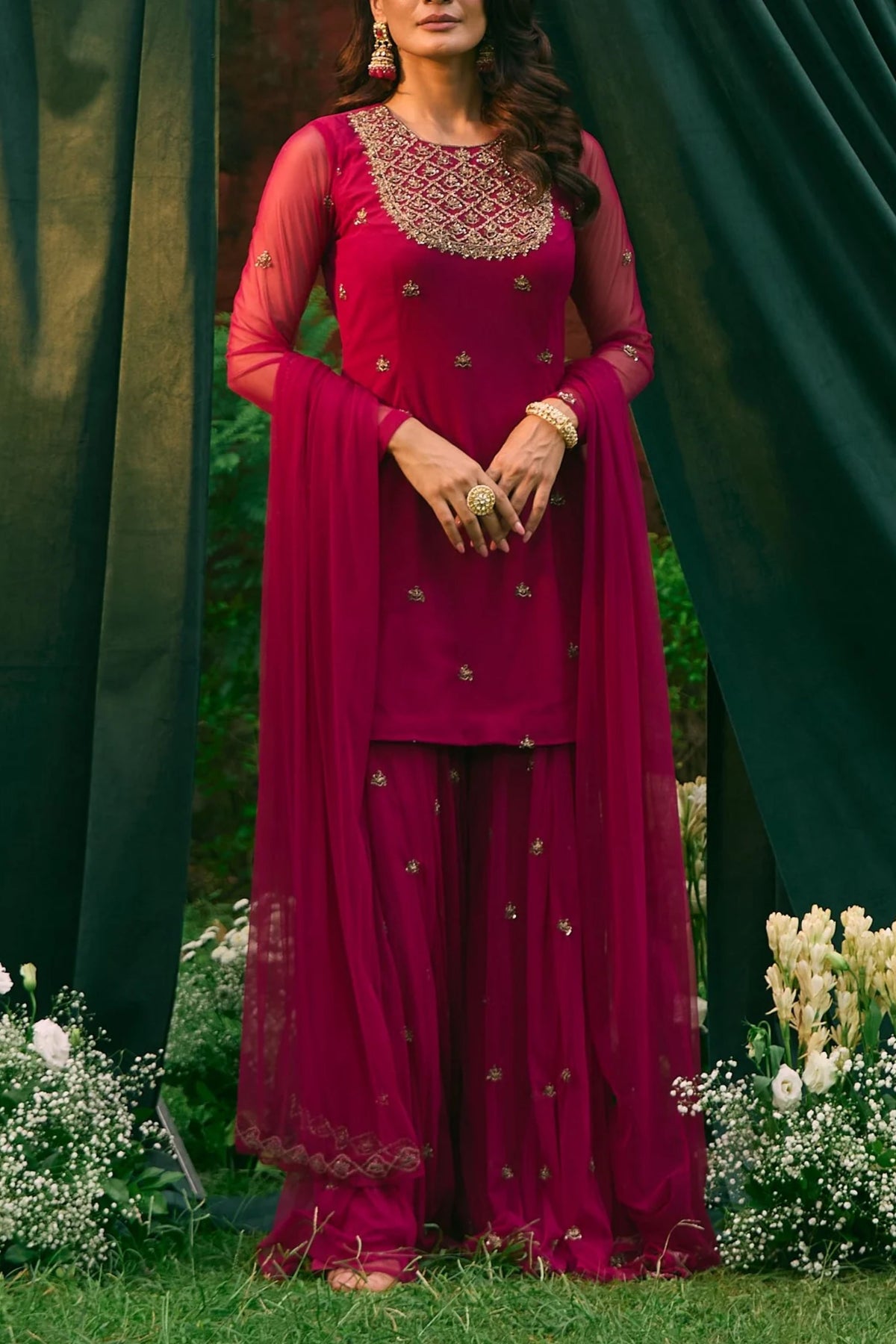 Caramine Pink Sharara Set