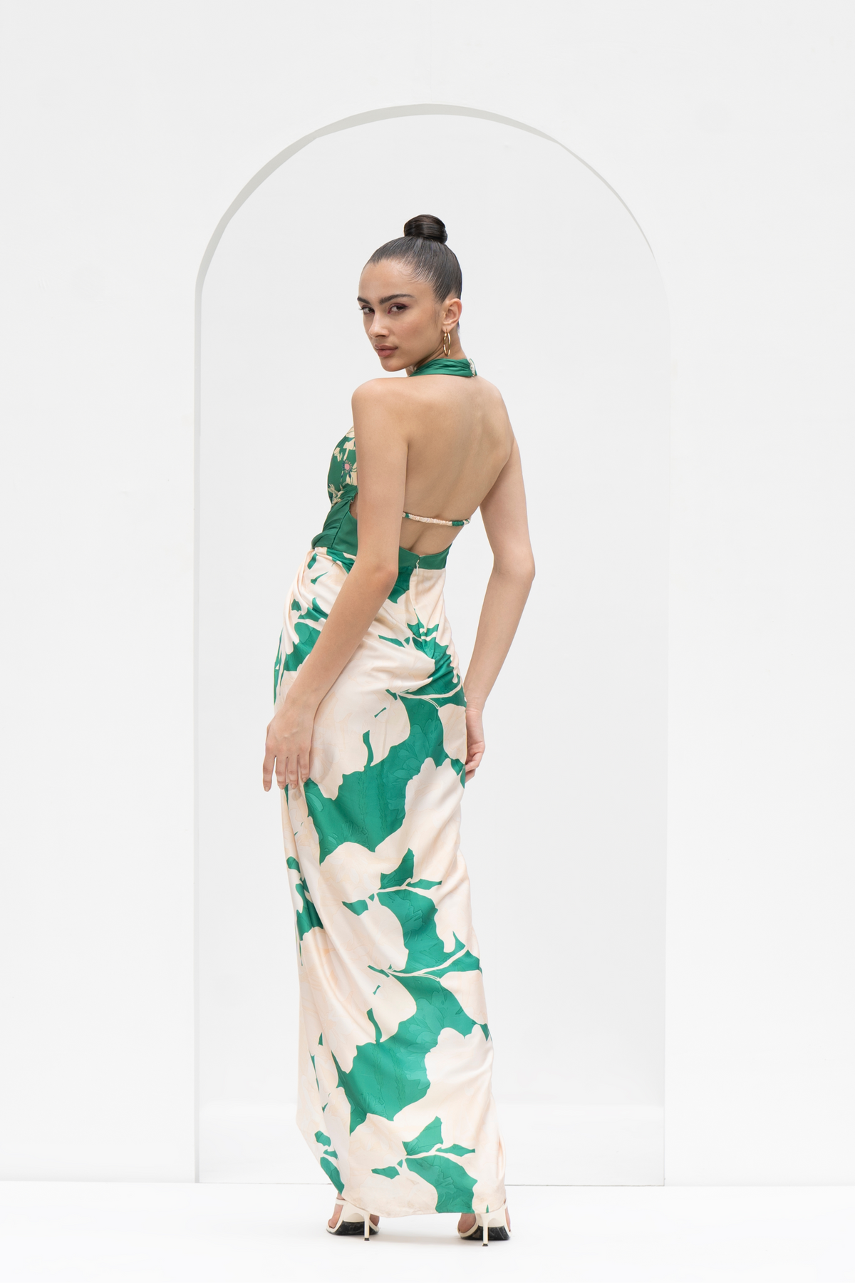 Printed Draped Halter Neck Dress