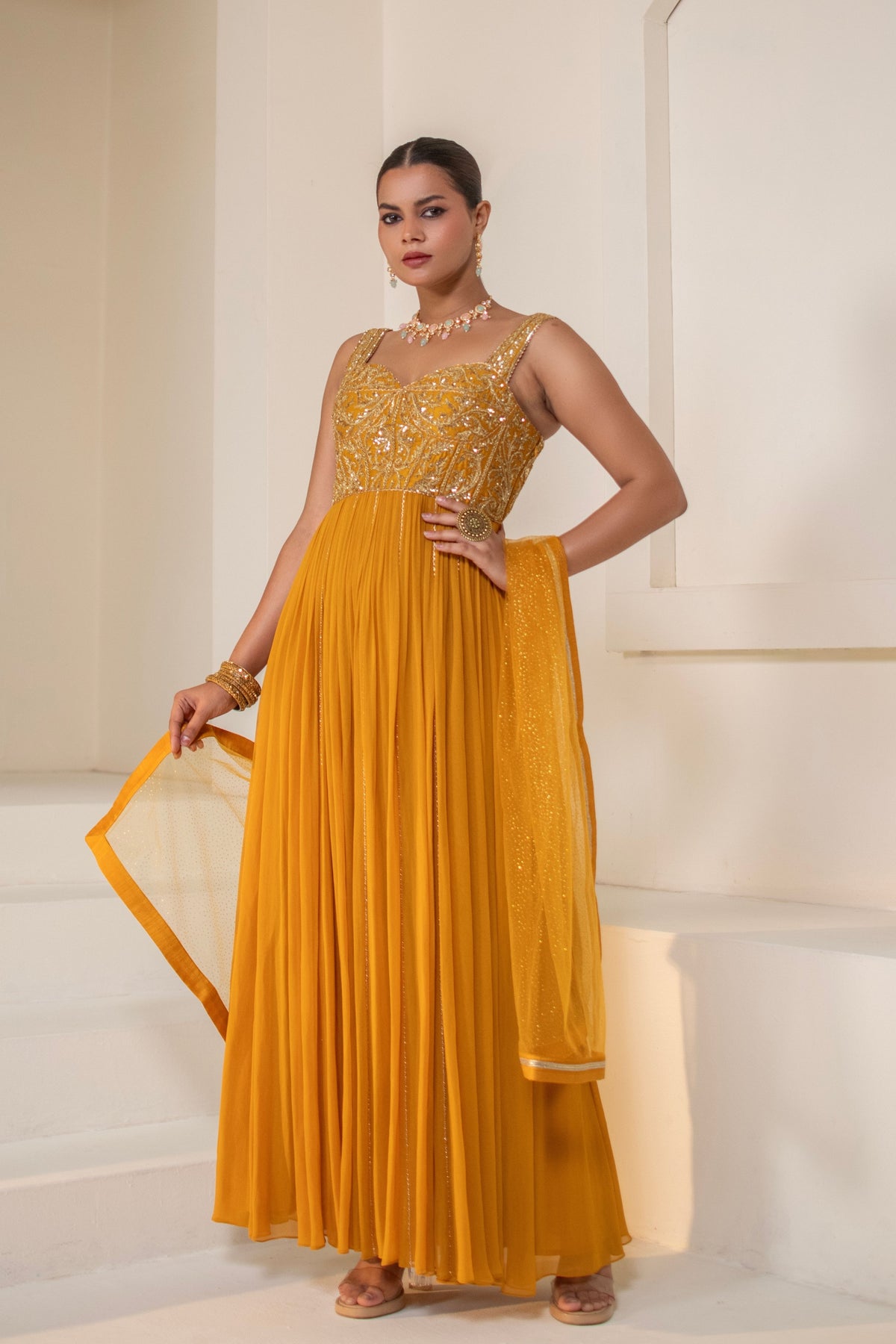 Mustard Yellow  Corset Anarkali