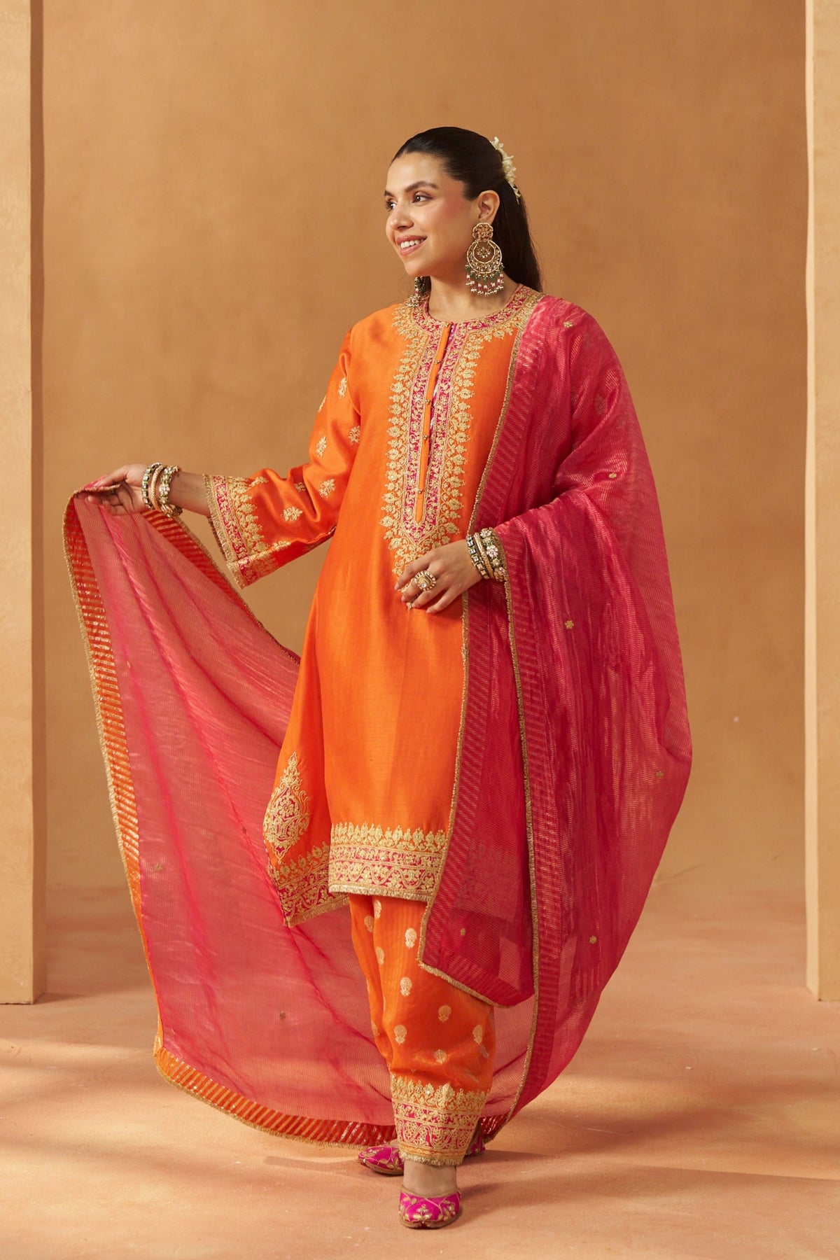 Zeenal Burnt Orange A-Line Kurta Set