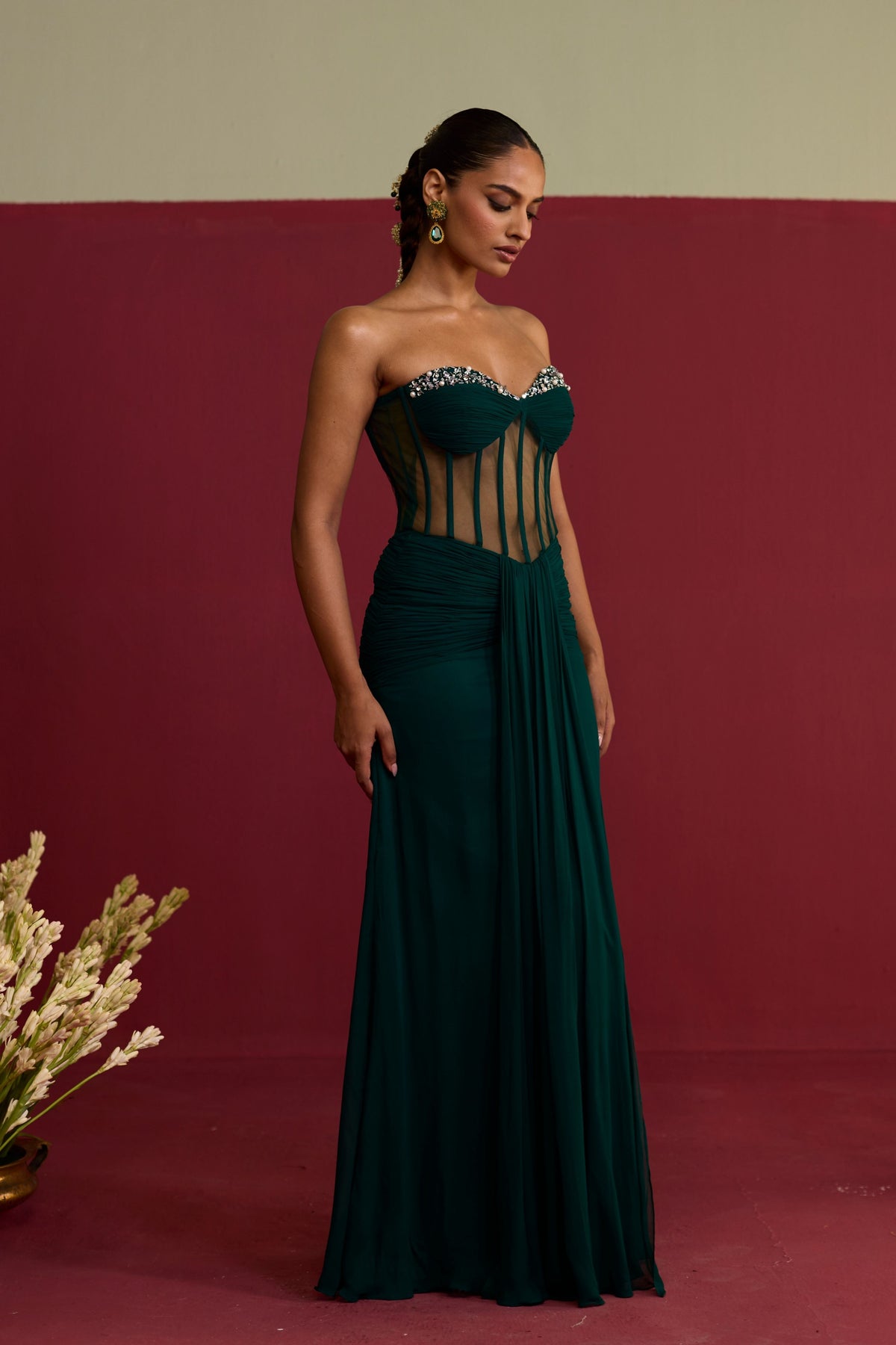 Green Chiffon Corset Gown