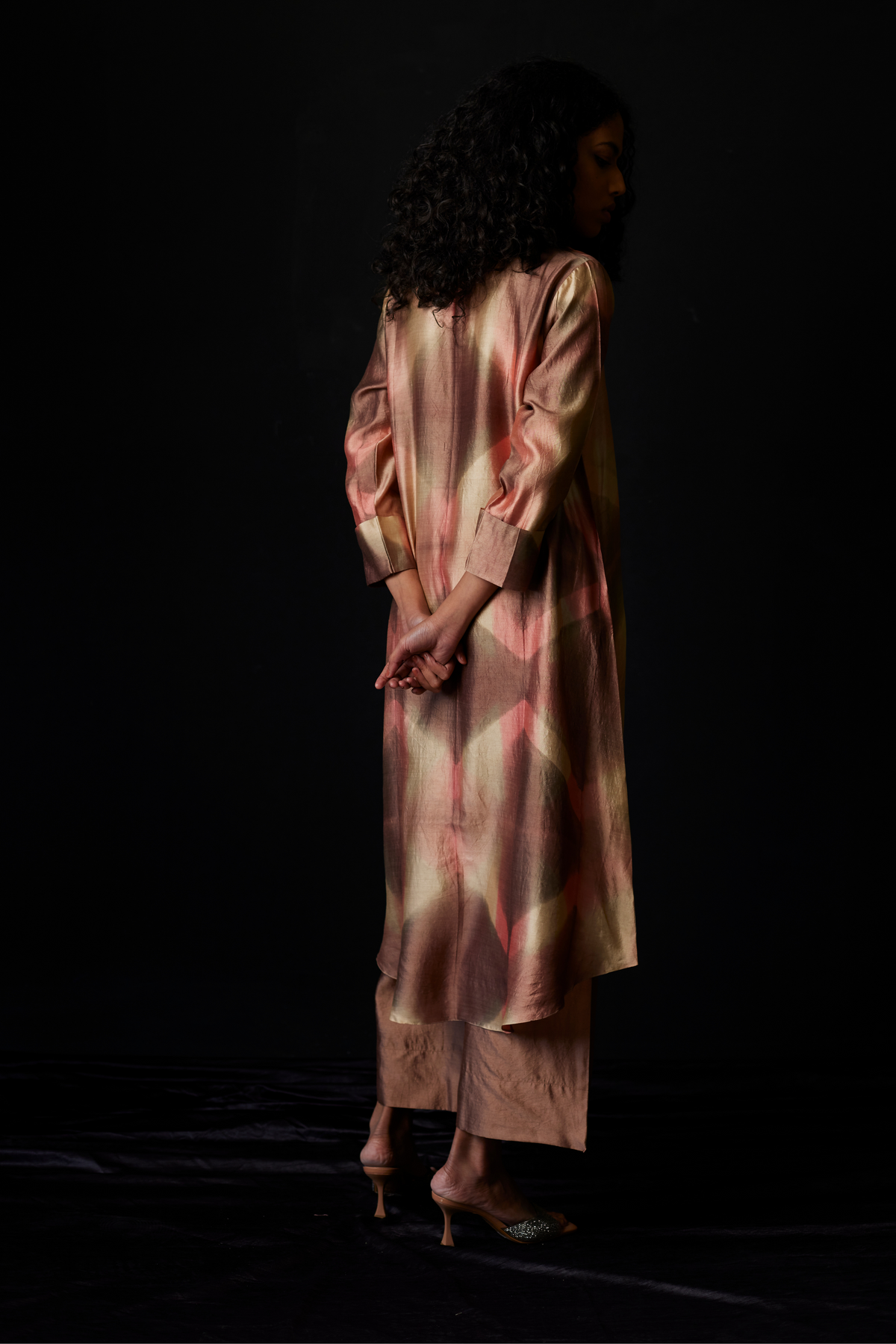 Brown Tie-Dye Silk Shirt Set