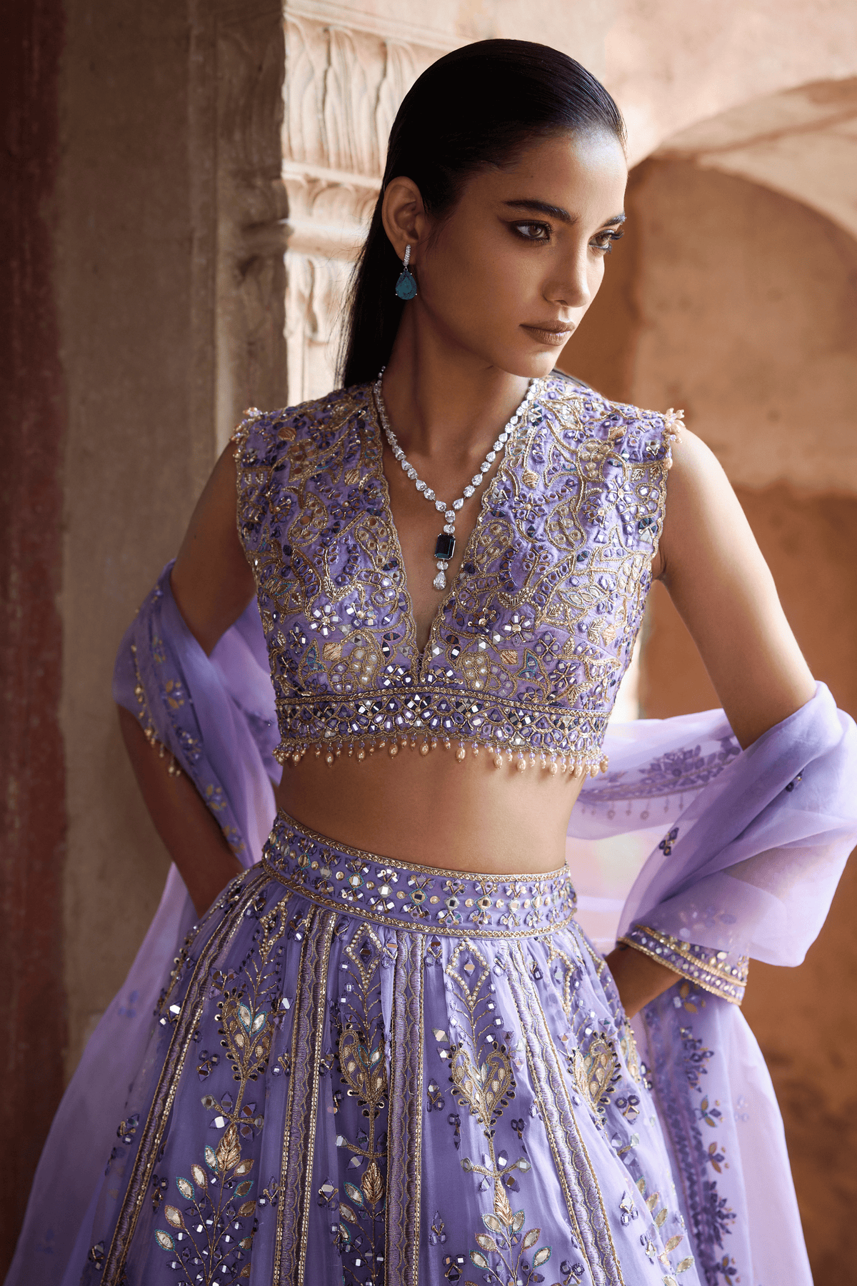 Lavender Organza Lehenga Set